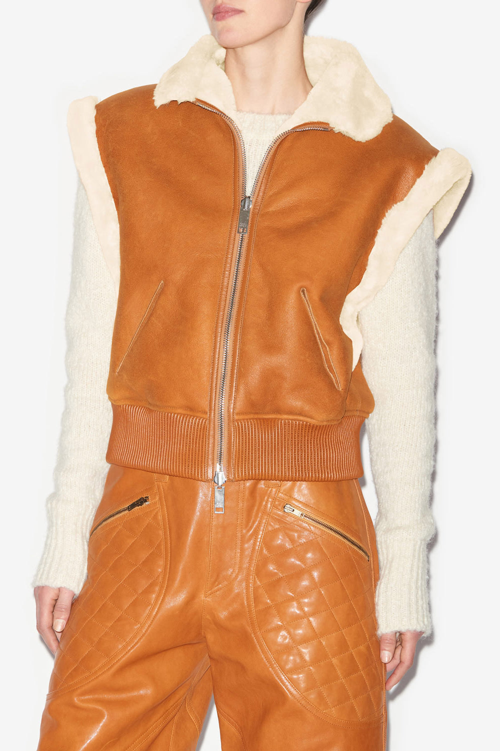 Edwina sleeveless reversible coat in lambskin leather - Cinnamon - Woman - 4