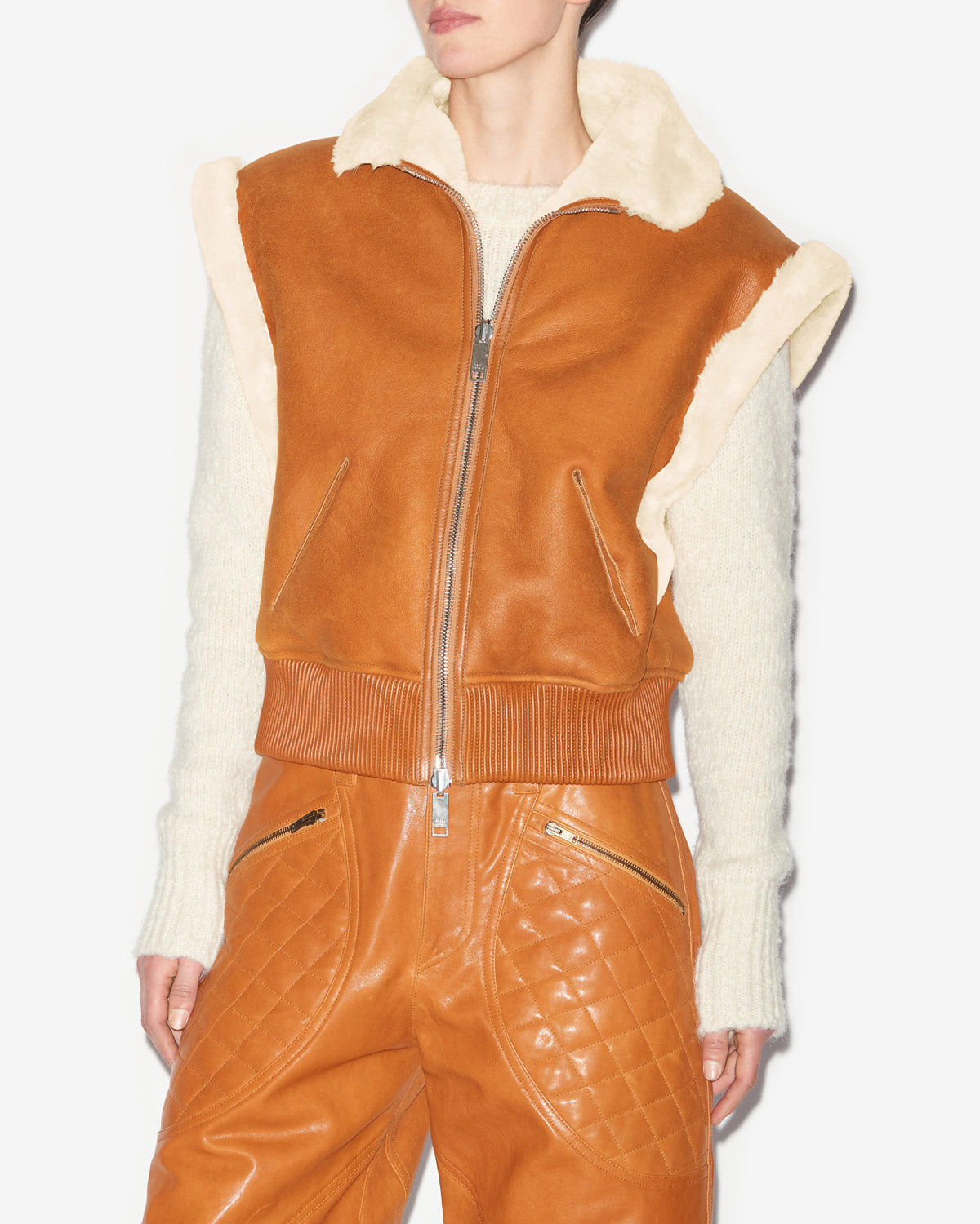 에드위나(edwina) 양가죽 리버시블 민소매 코트 - Cinnamon - Woman - 3