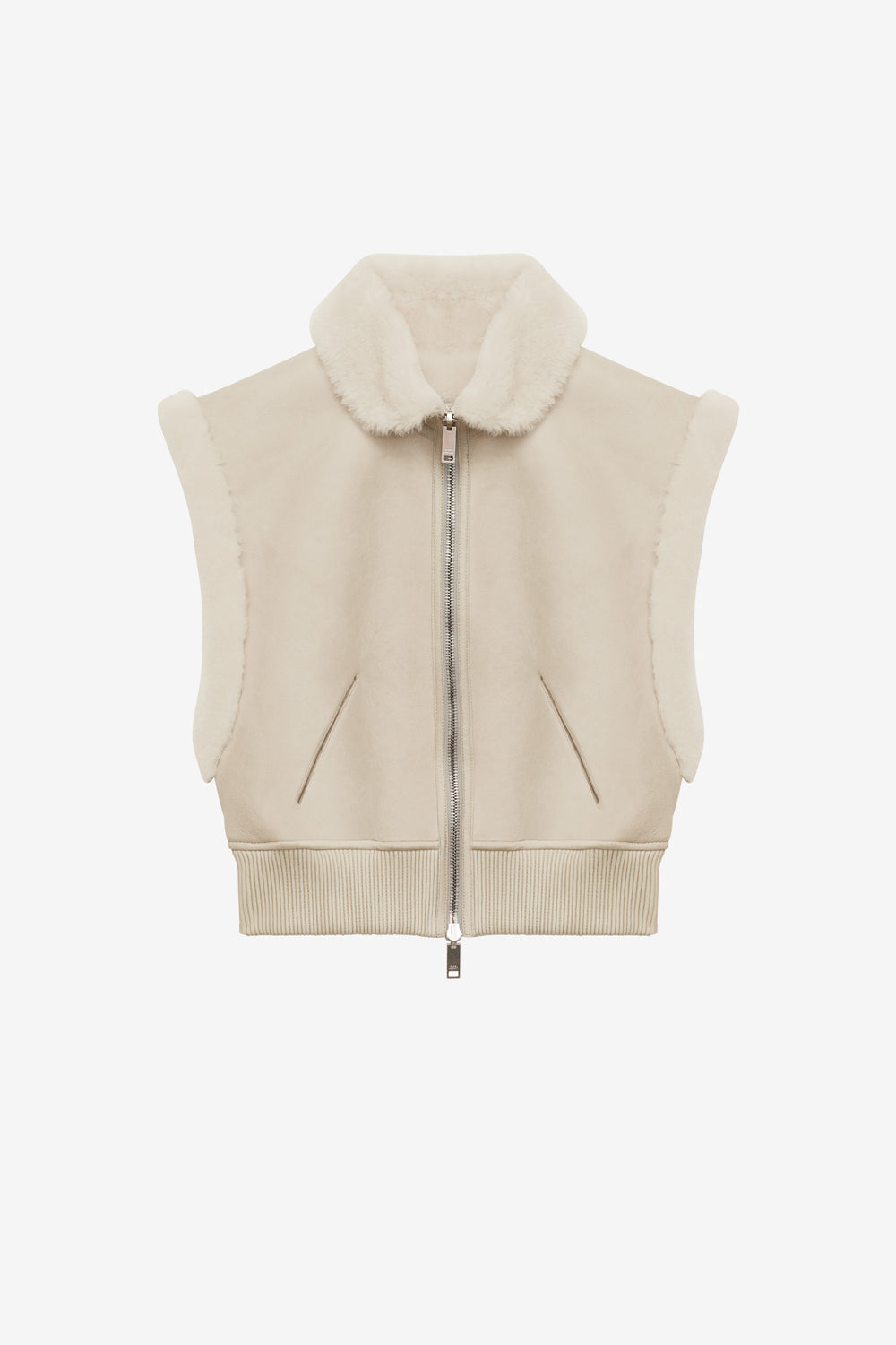 Edwina sleeveless reversible coat in lambskin leather - Chalk - Woman - 1