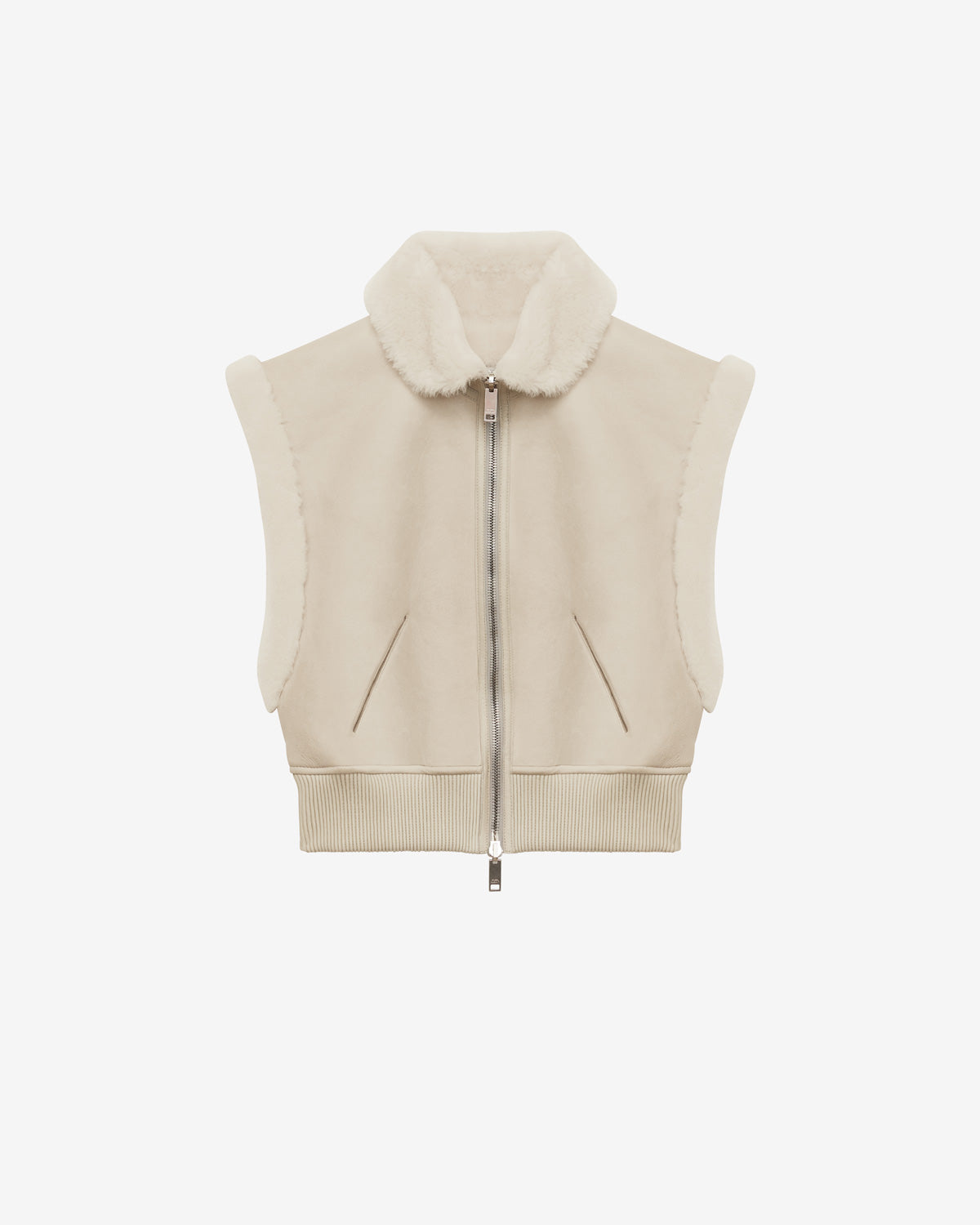 Edwina sleeveless reversible coat in lambskin leather - Chalk - Woman - 5