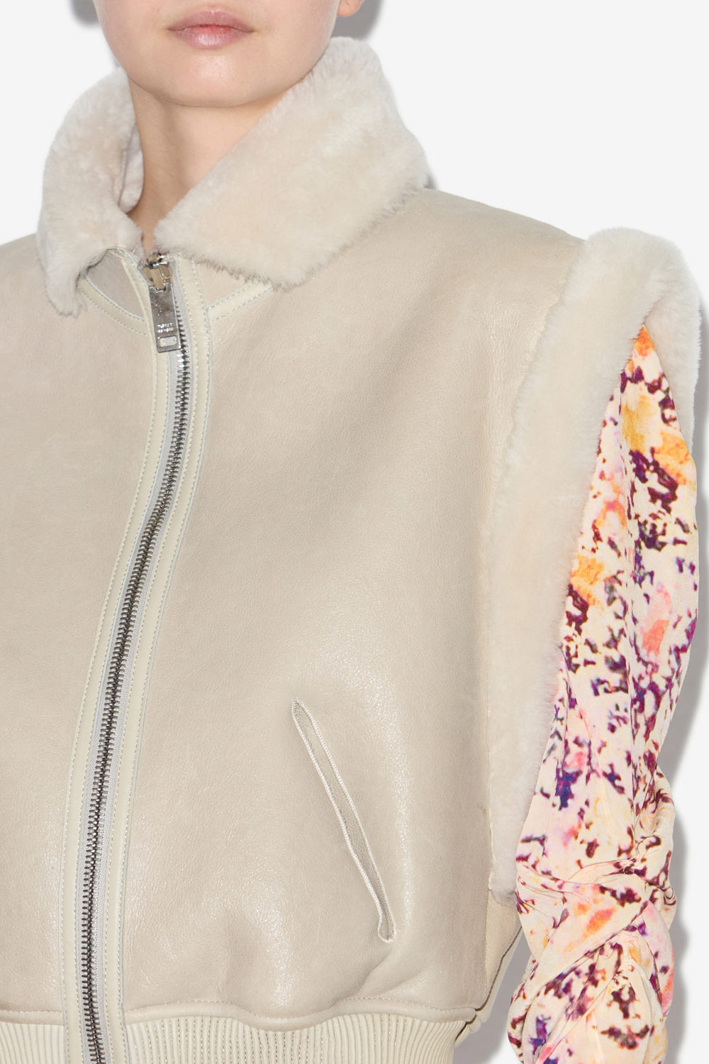 Edwina sleeveless reversible coat in lambskin leather - Chalk - Woman - 3