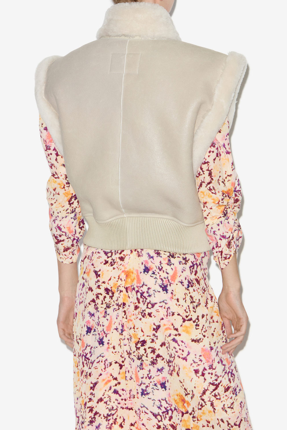 Edwina sleeveless reversible coat in lambskin leather - Chalk - Woman - 5