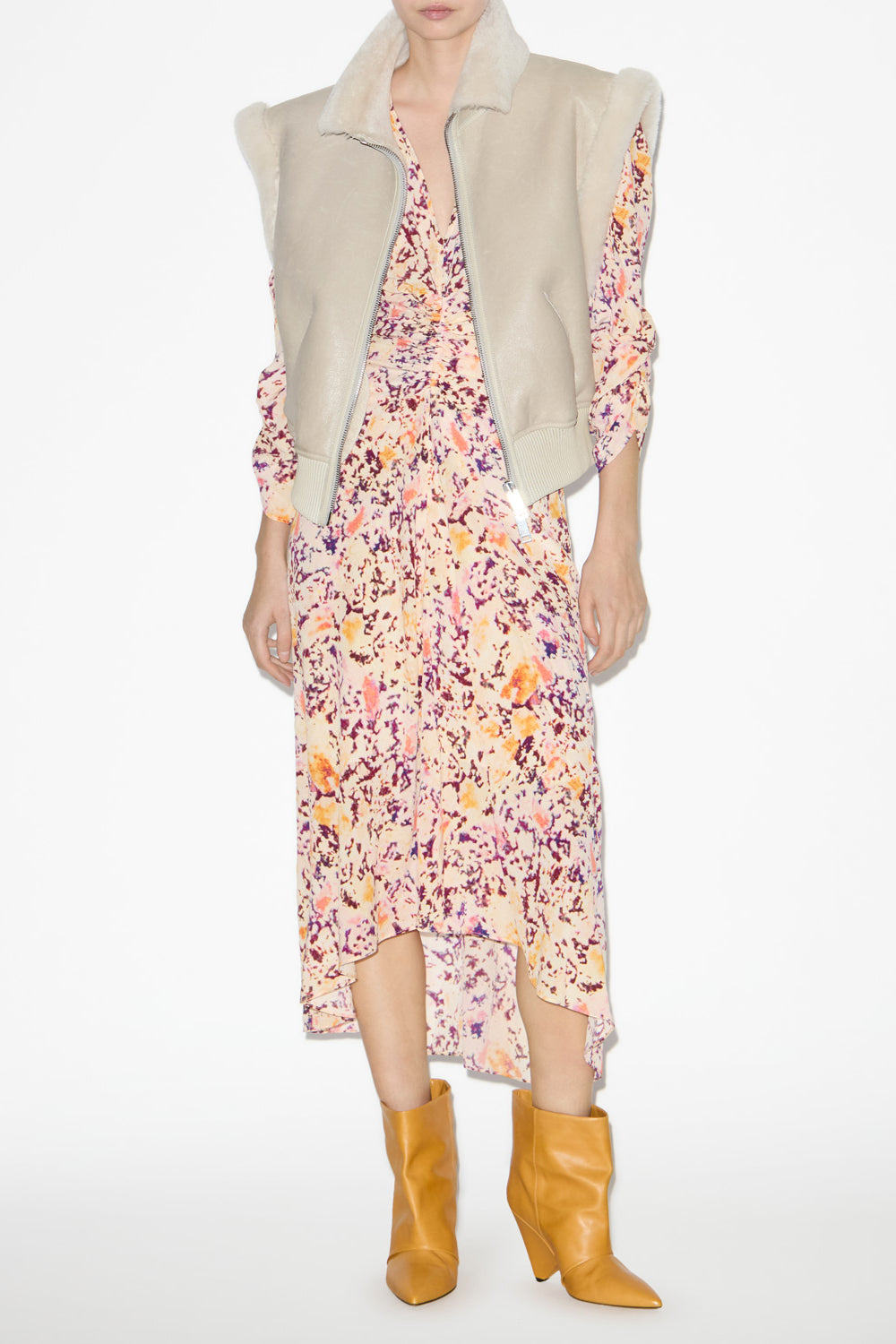 Edwina sleeveless reversible coat in lambskin leather - Chalk - Woman - 2