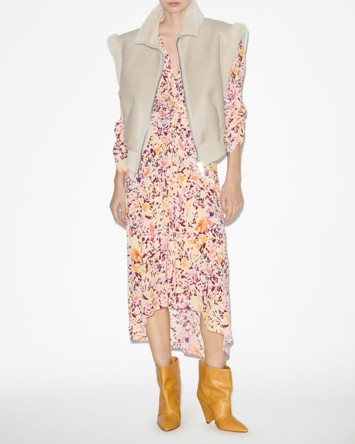 Edwina sleeveless reversible coat in lambskin leather - Chalk - Woman - 1