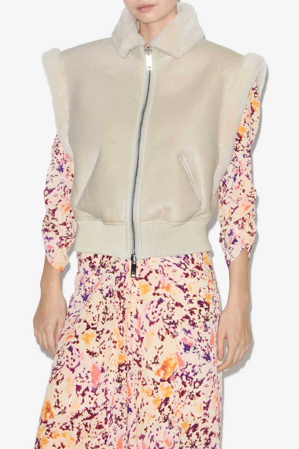 Edwina sleeveless reversible coat in lambskin leather - Chalk - Woman - 4