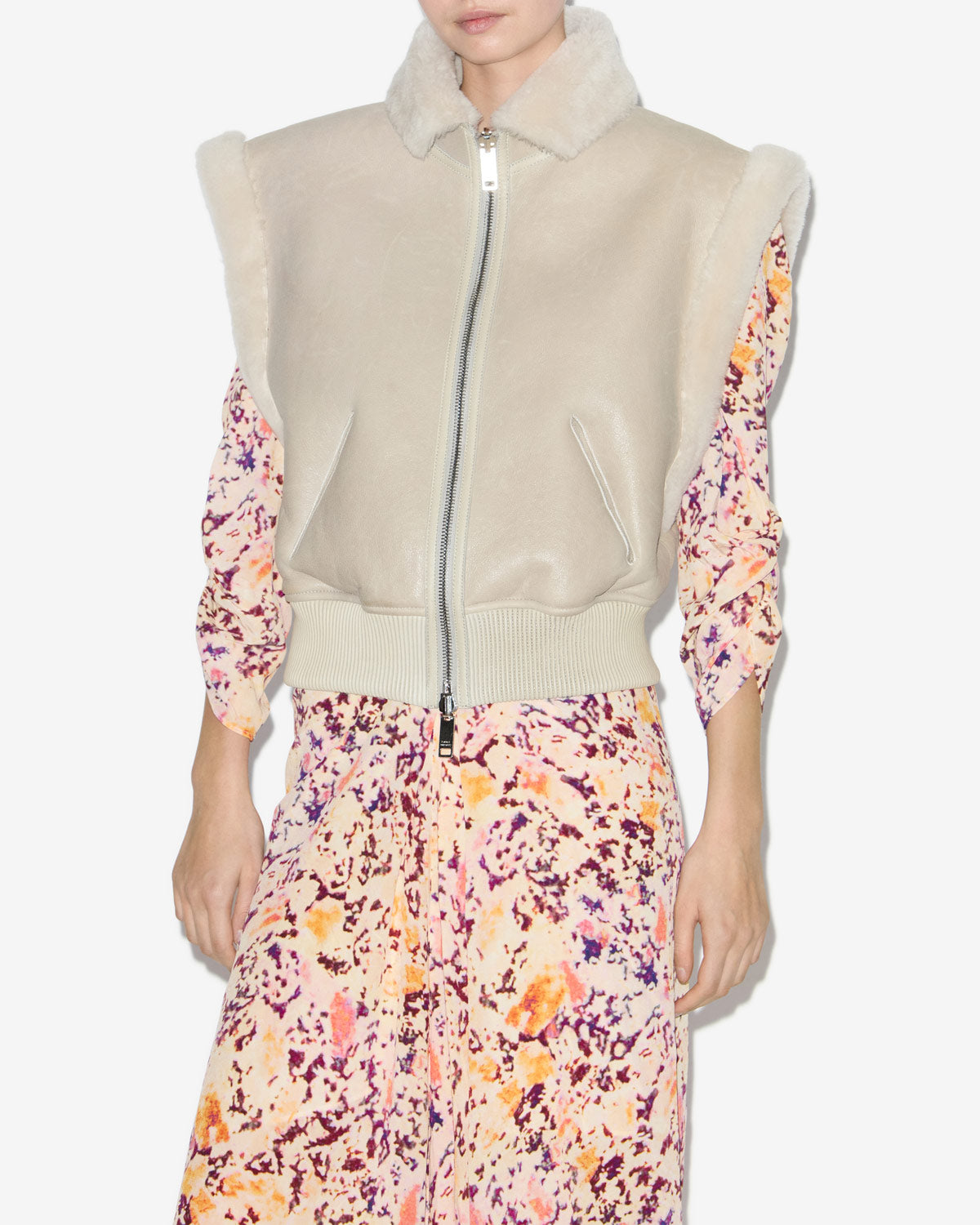 Edwina sleeveless reversible coat in lambskin leather - Chalk - Woman - 3