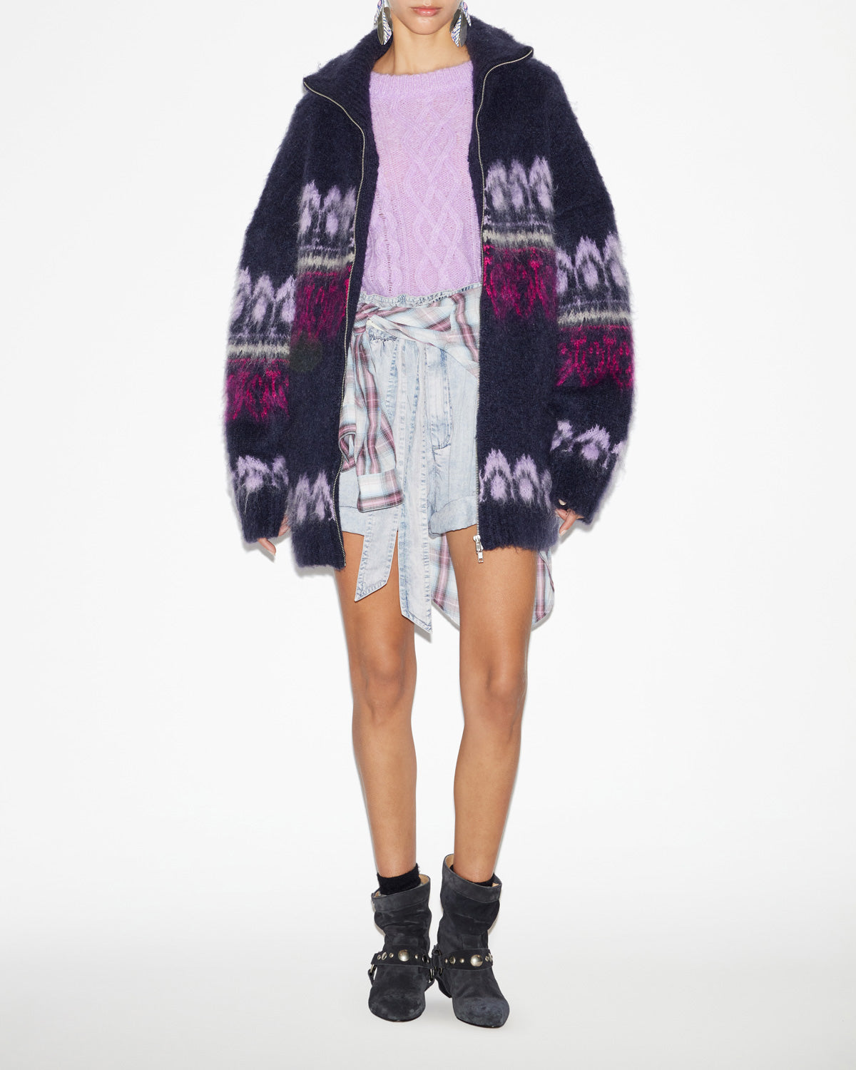 Deloris patterned mohair wool coat - Midnight - Woman - 1