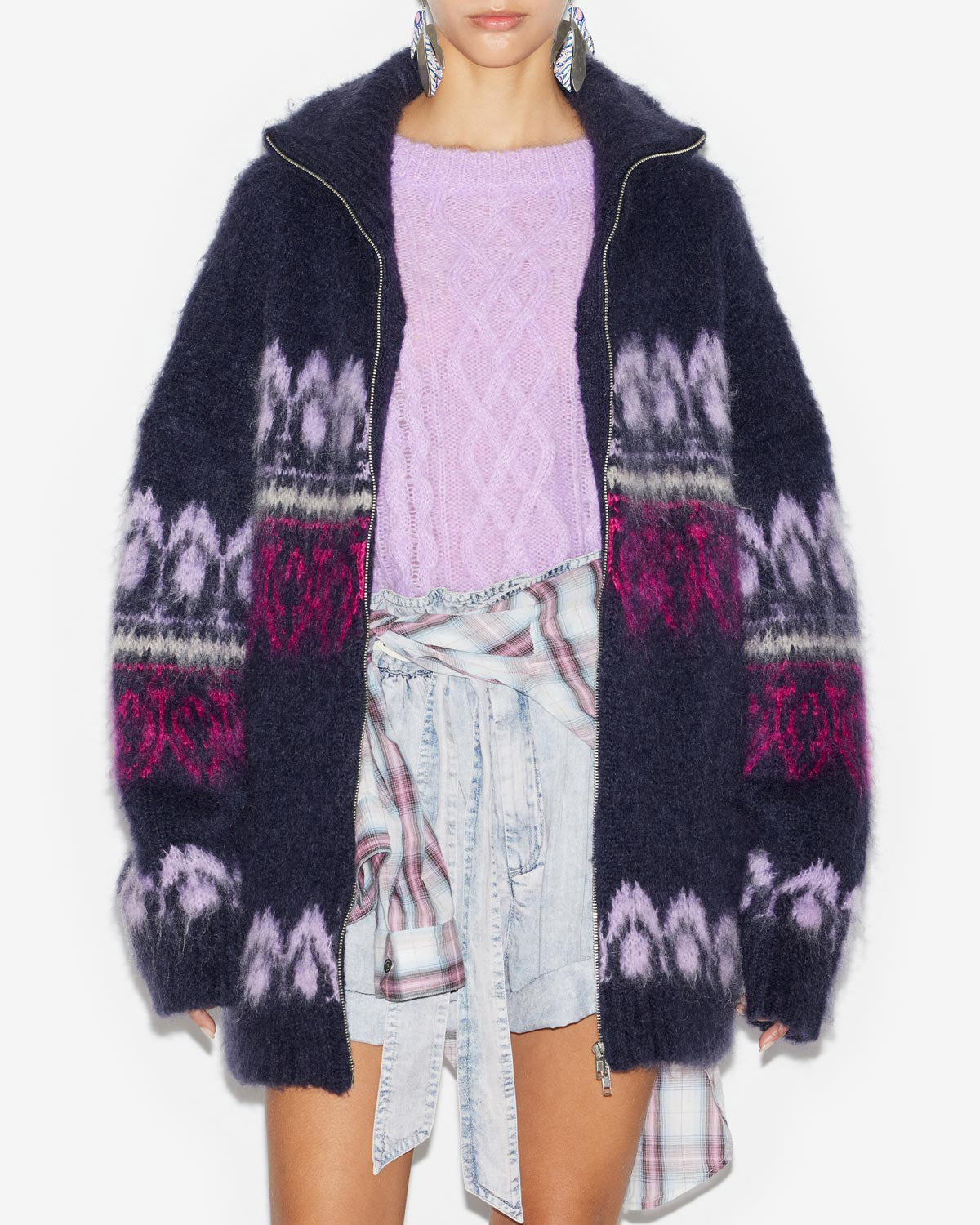 Deloris patterned mohair wool coat - Midnight - Woman - 3