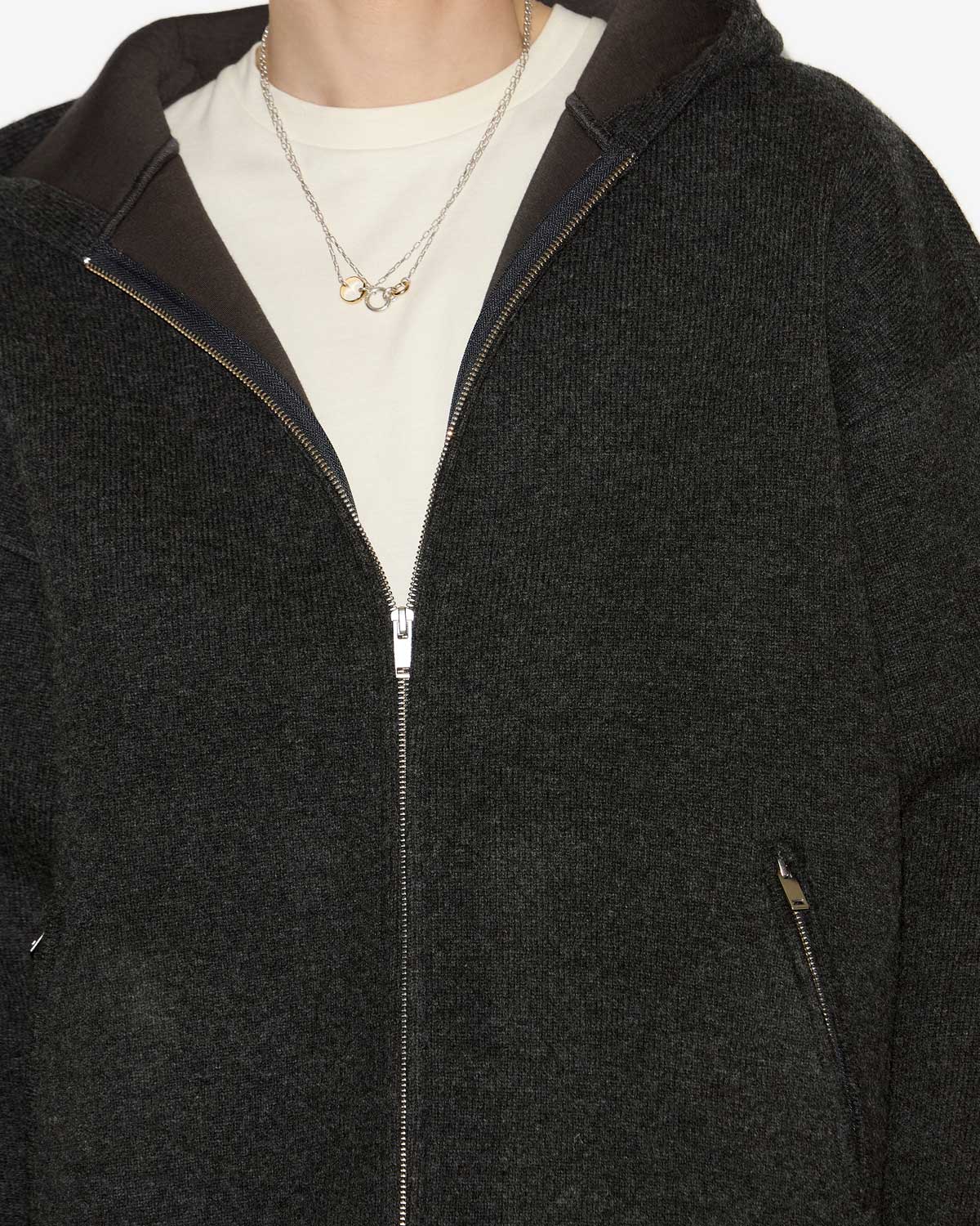 Abrigo con capucha de mezcla de lana liso igor - Anthracite - Man - 2