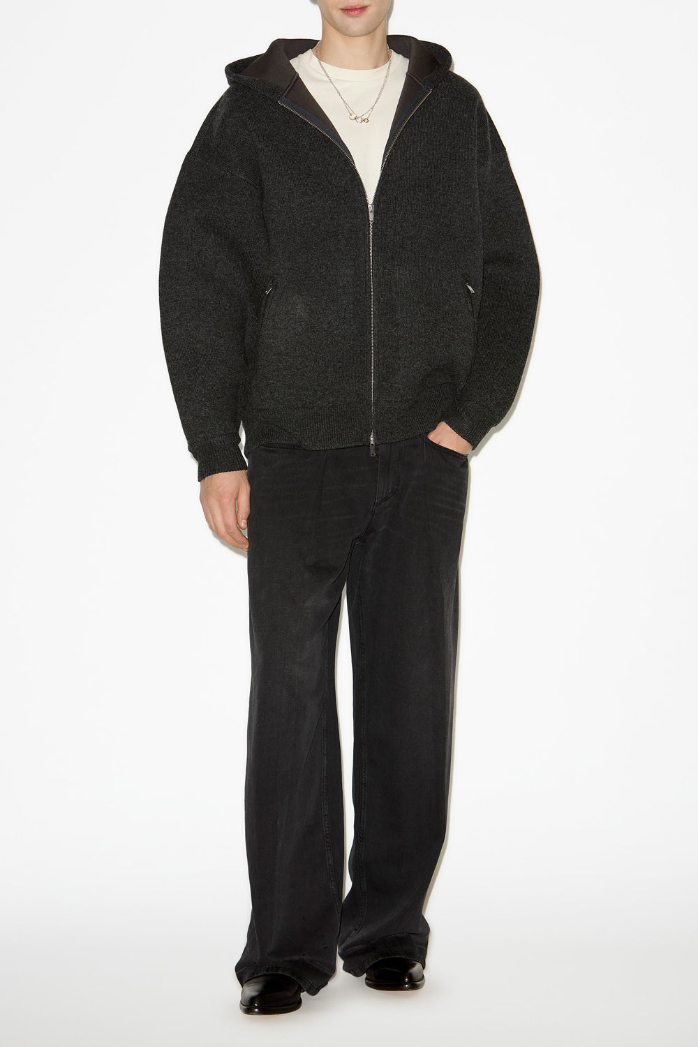 이고르(igor) 멜란지 울 플레인 후드 코트 - Anthracite - Man - 2