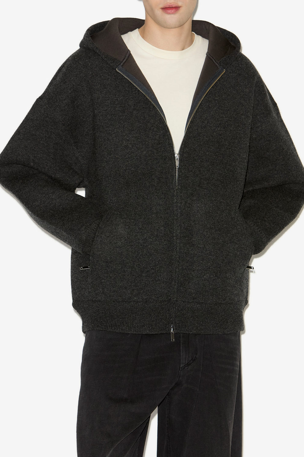 이고르(igor) 멜란지 울 플레인 후드 코트 - Anthracite - Man - 4