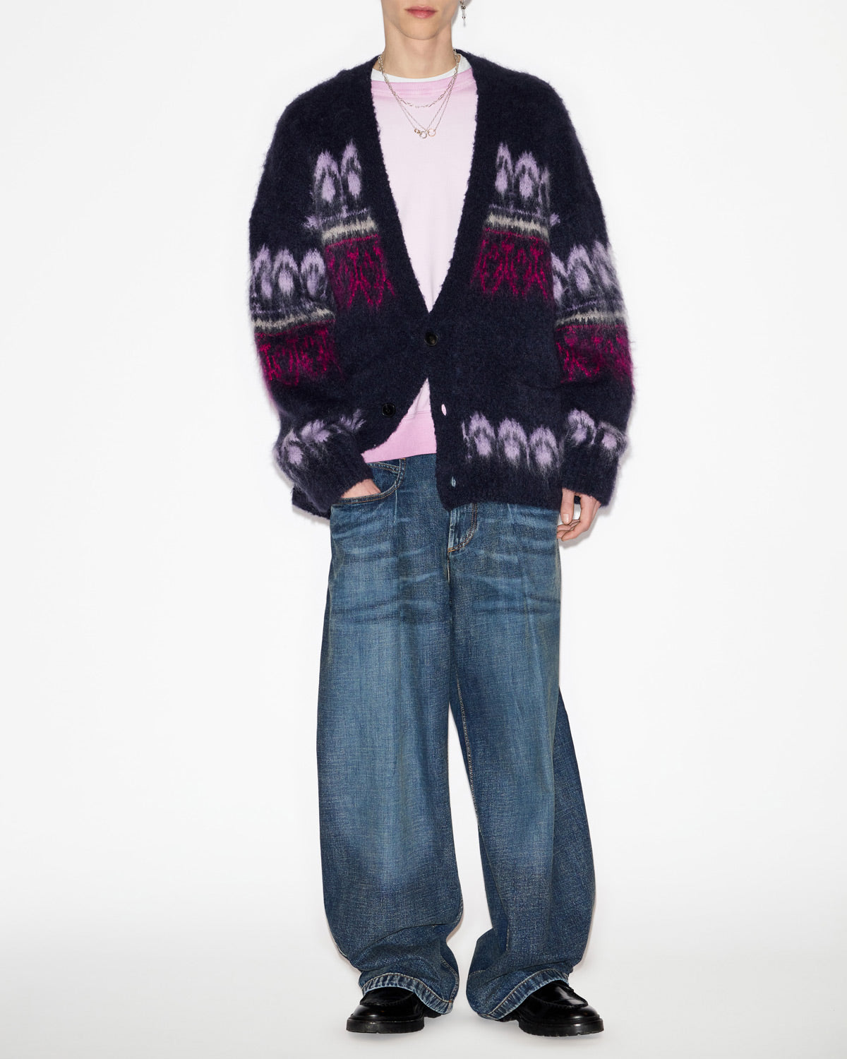 Cappotto dyston a bottoni in lana mohair fantasia - Midnight - Man - 1