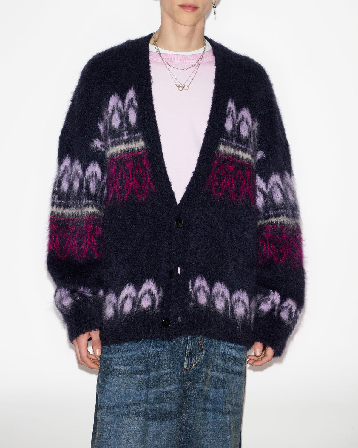 Cappotto dyston a bottoni in lana mohair fantasia - Midnight - Man - 3