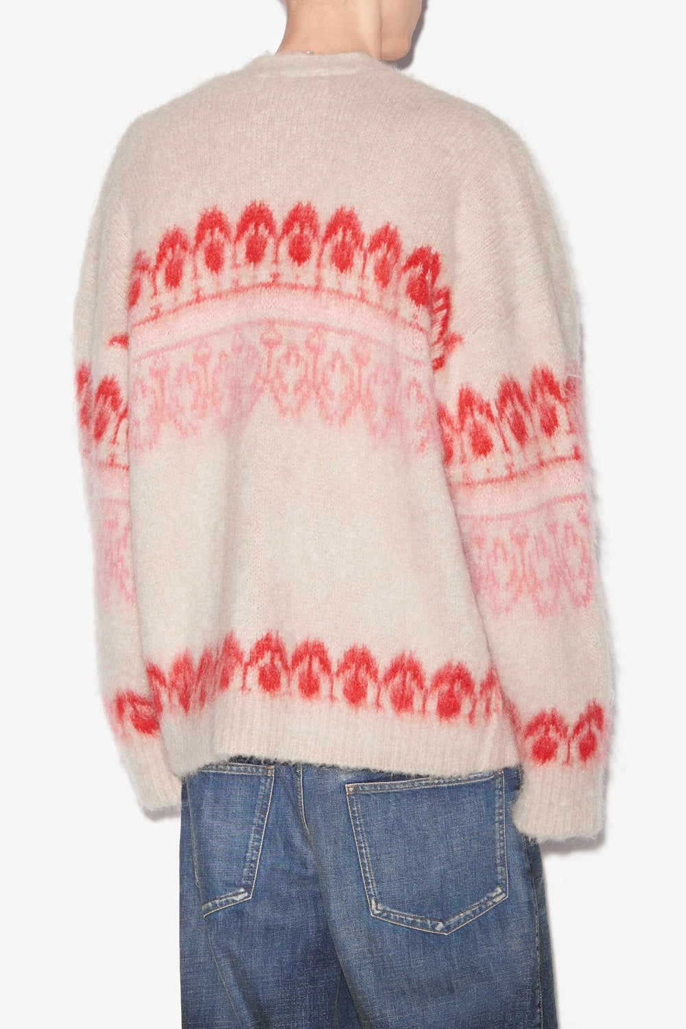 다이스톤 패턴이 있는 모헤어 울 소재의 버튼 코트 - 산딸기 - Man - 5