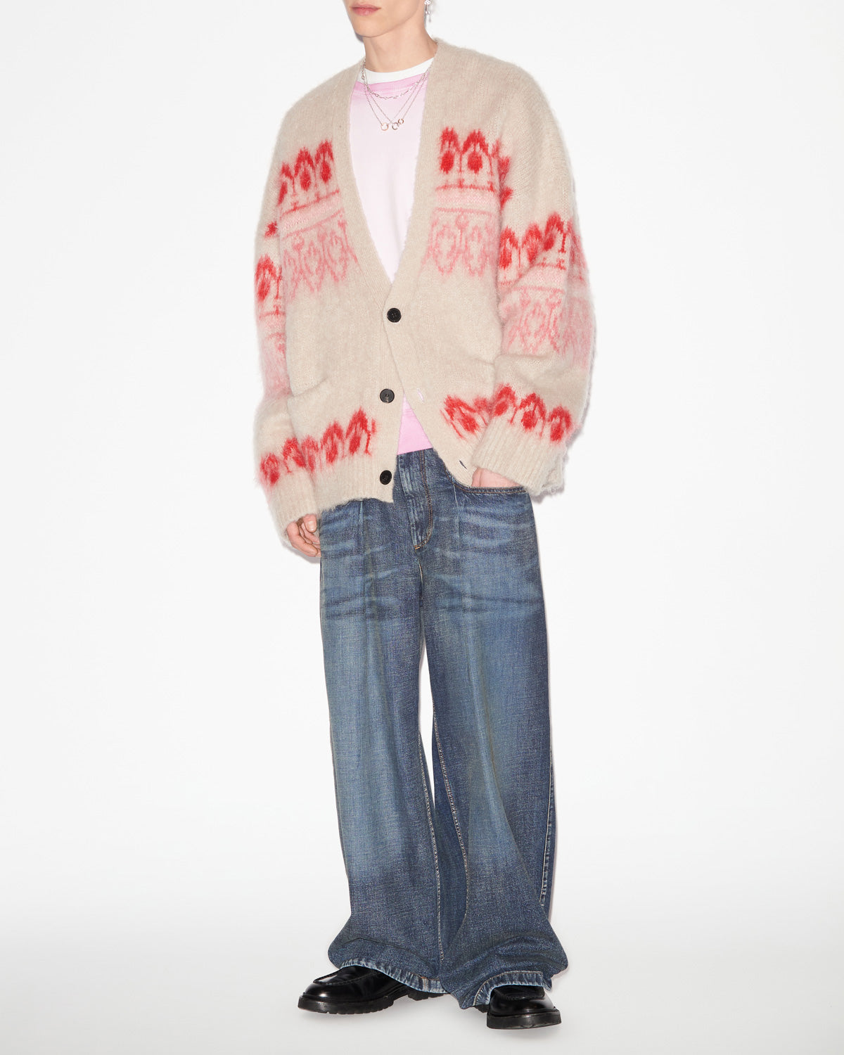 Cappotto dyston a bottoni in lana mohair fantasia - Lampone - Man - 1