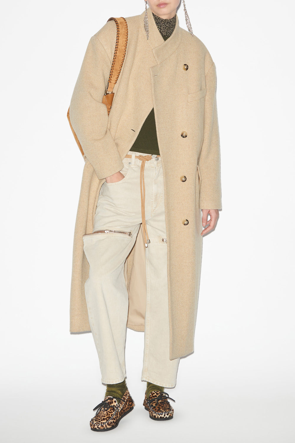 Lewina long wool blend coat - Ecru - Woman - 2