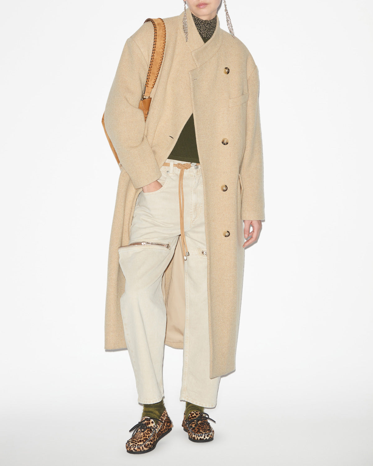 Manteau long en laine mélangée lewina - Écru - Woman - 1