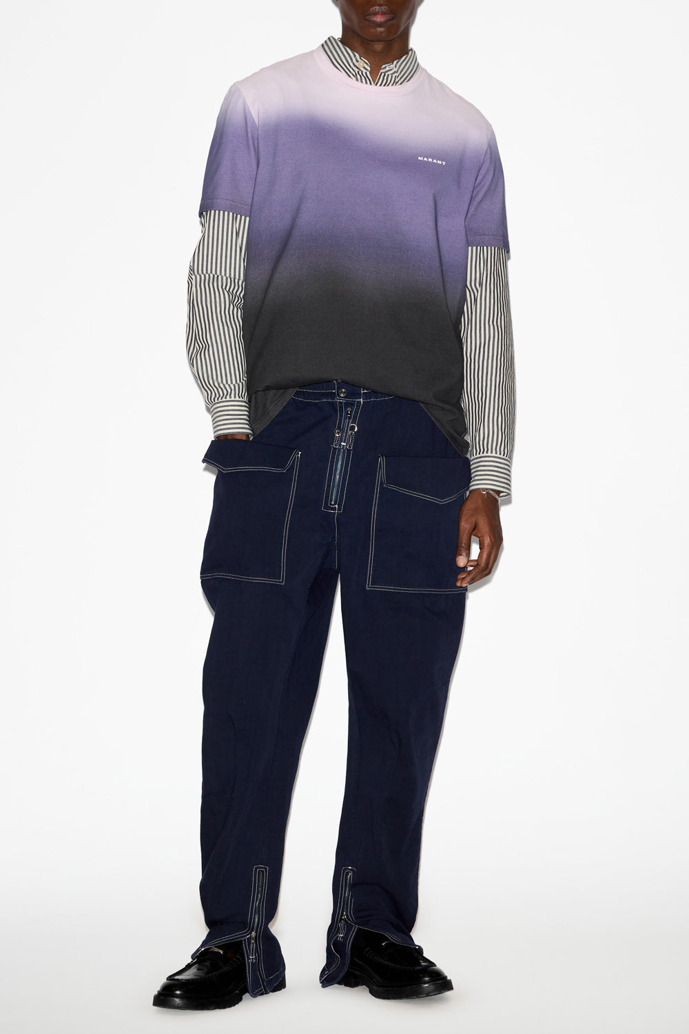 Tilseno cotton carrot pants with contrasting topstitches - Midnight - Man - 2