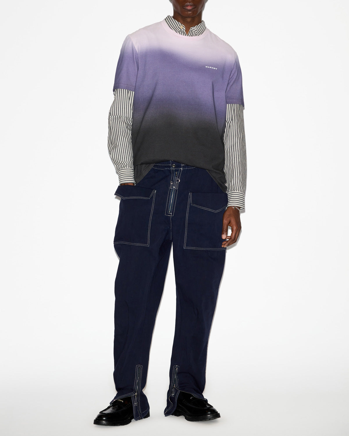 Pantaloni tilseno a carota in cotone con impunture a contrasto - Midnight - Man - 1