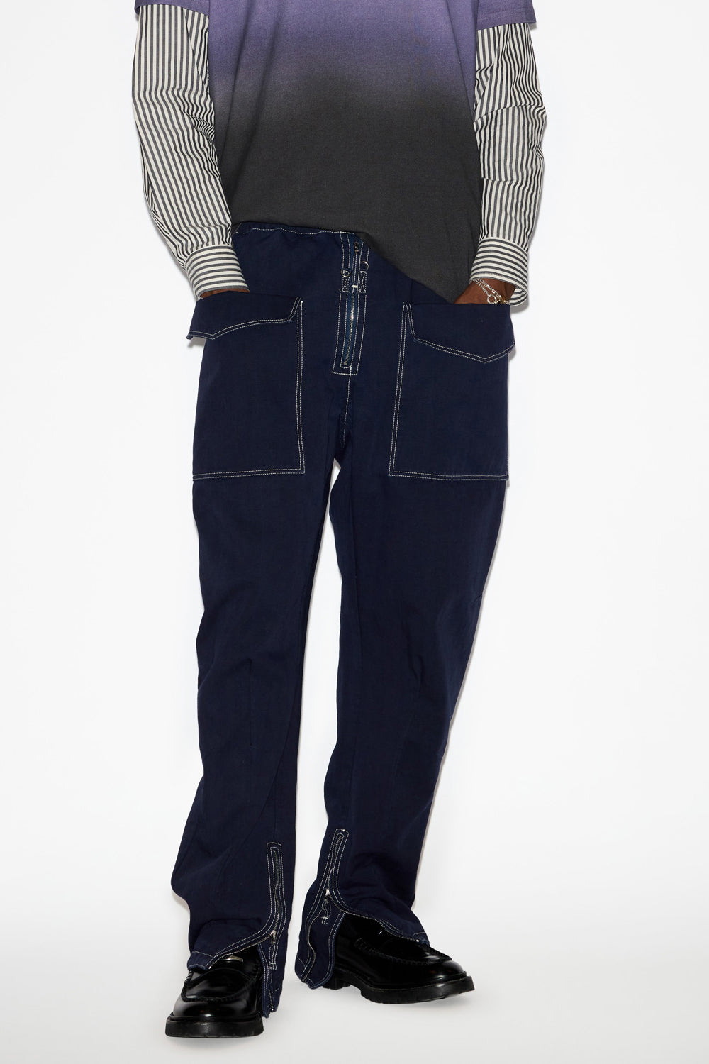 Tilseno cotton carrot pants with contrasting topstitches - Midnight - Man - 4