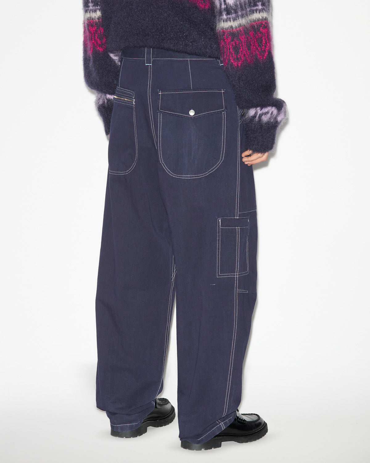 Farker cotton pants with contrasting topstitches - Midnight - Man - 4