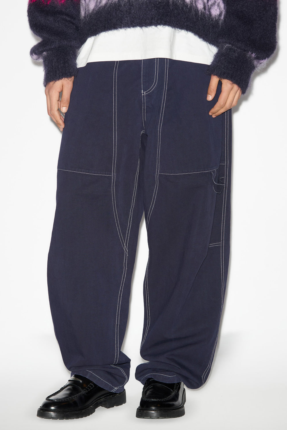 Farker cotton pants with contrasting topstitches - Midnight - Man - 4