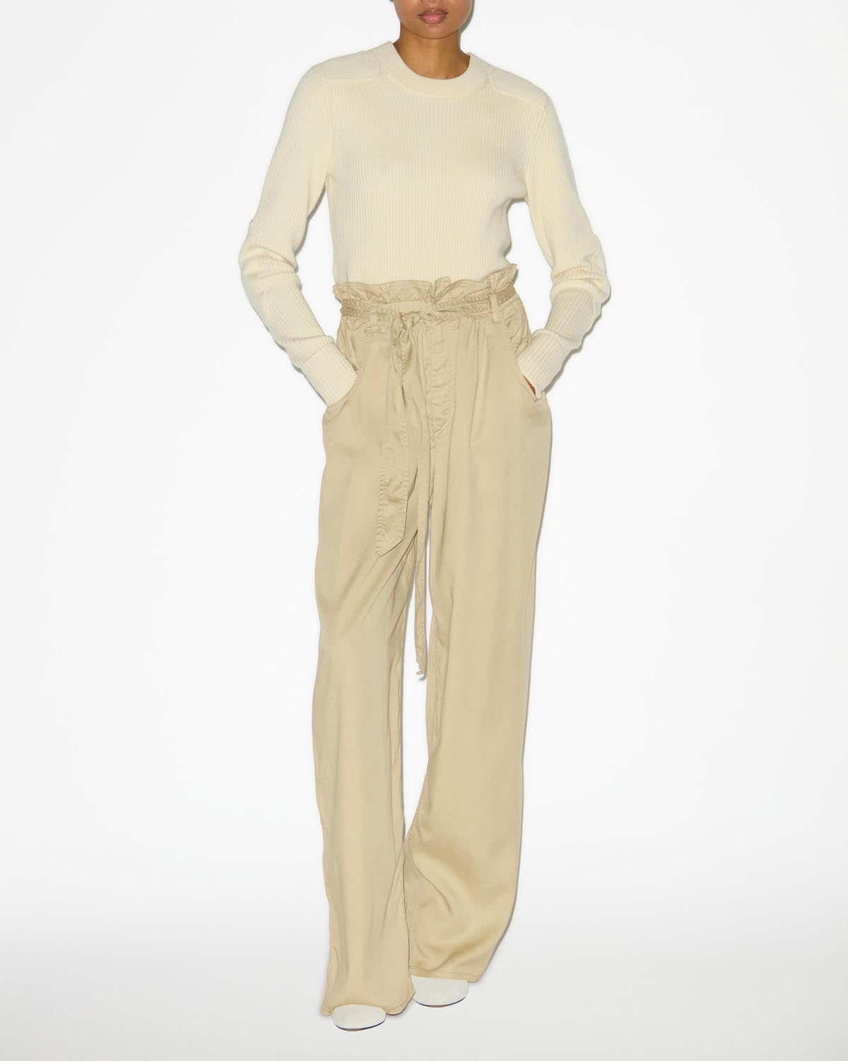 프리아나(priana) 샹브레 루즈 핏 팬츠 - Light khaki - Woman - 1