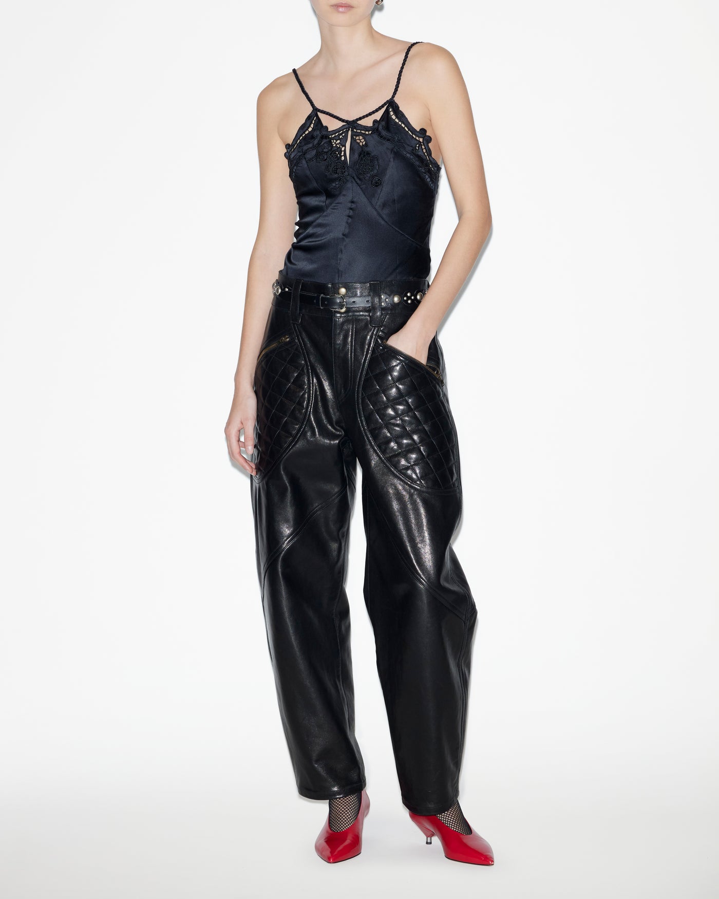 Pantalon en cuir d'agneau catarina - Noir - Woman - 1