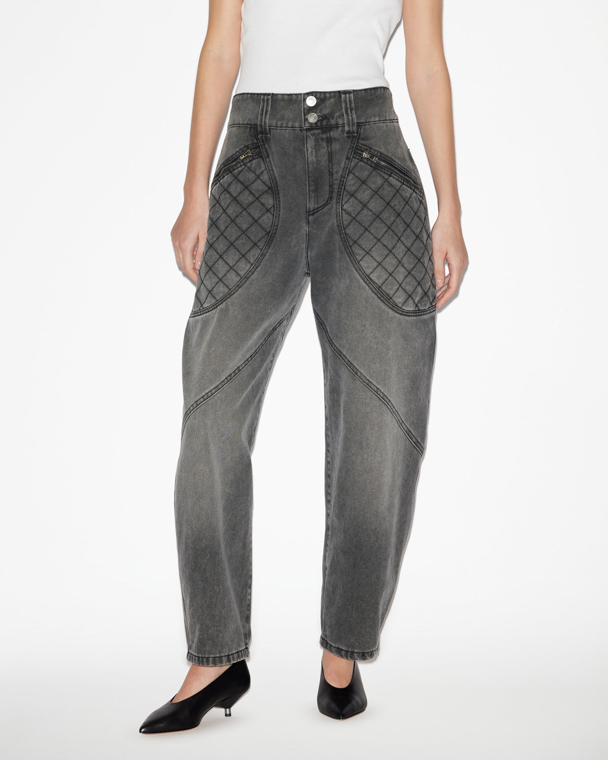 Jeans catarina in denim con dettagli trapuntati - Grigio scuro - Woman - 3