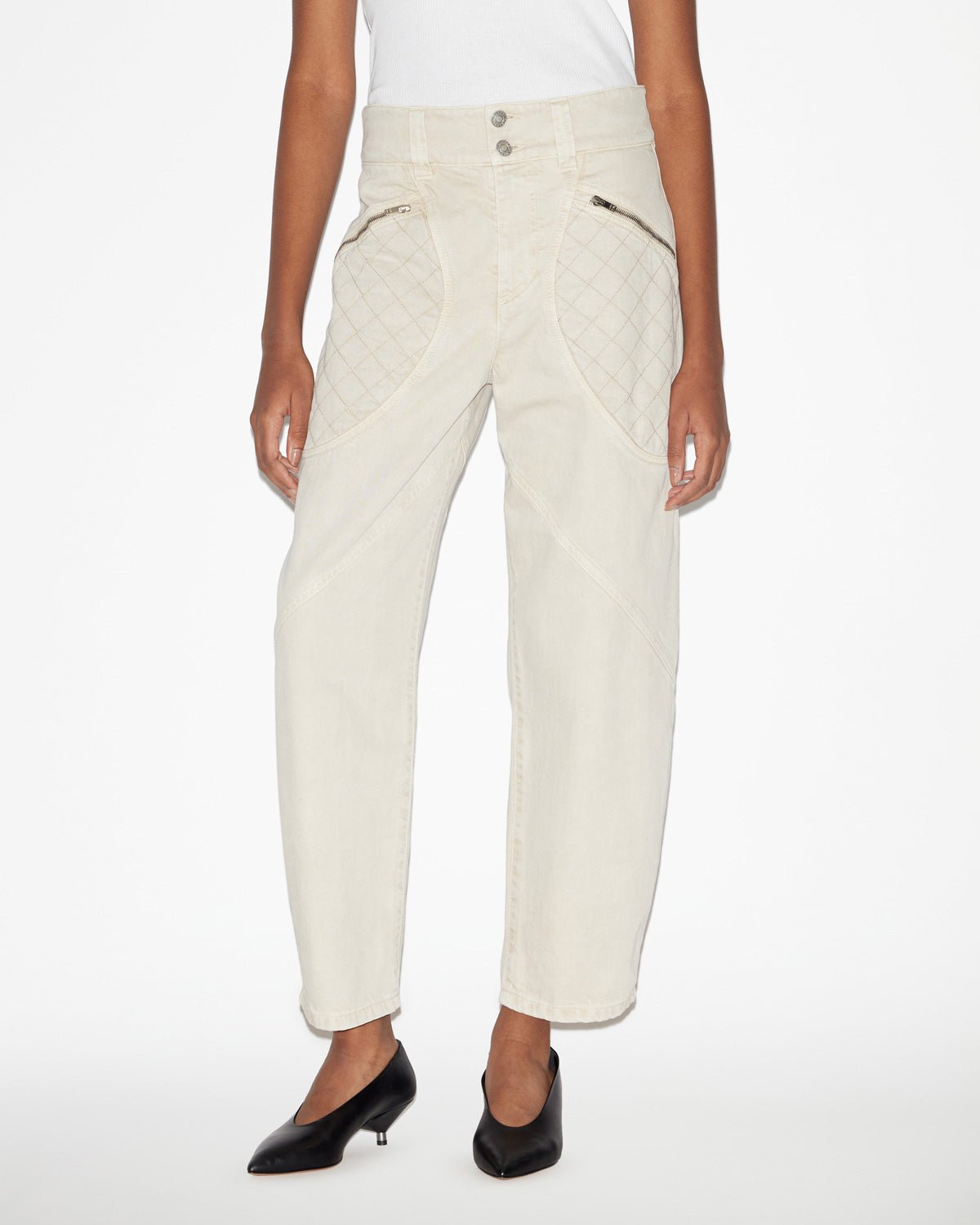 Catarina denim jeans with quilted details - Ecru - Woman - 3