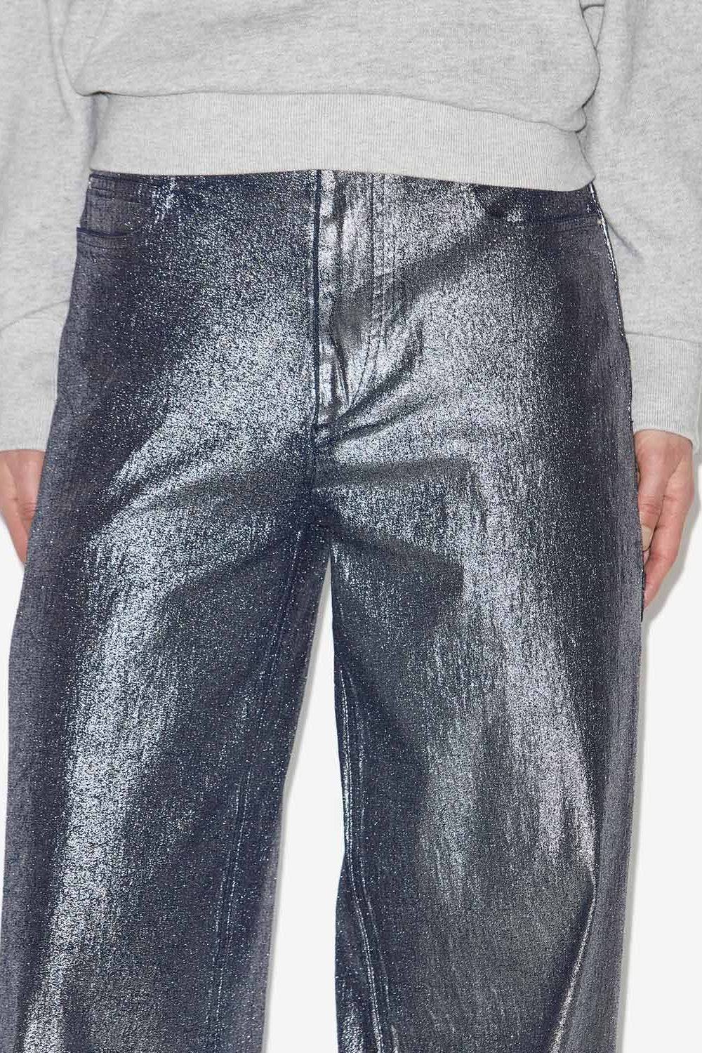 Jean cover en denim métallisé - Argent - Woman - 3