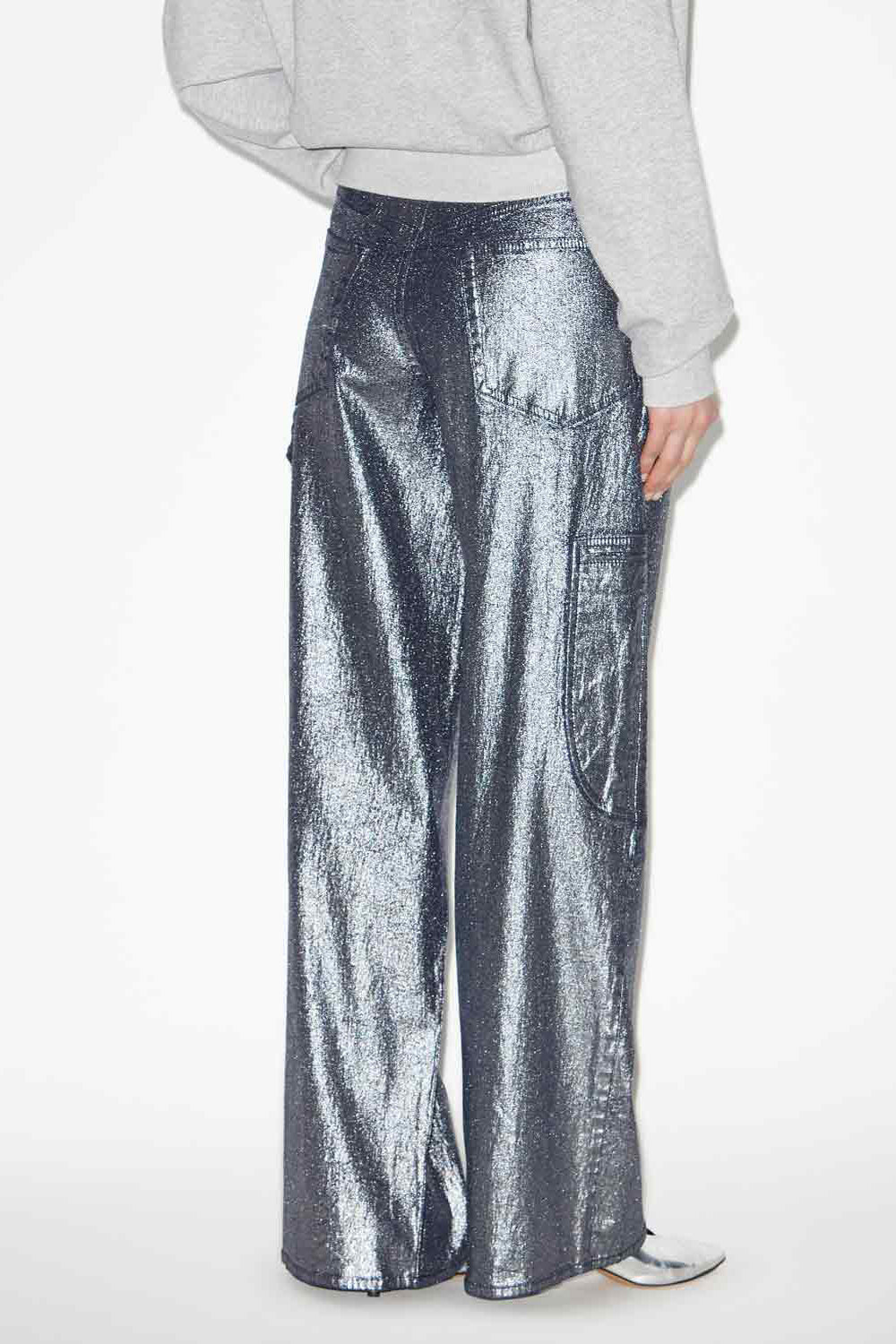 Jean cover en denim métallisé - Argent - Woman - 5