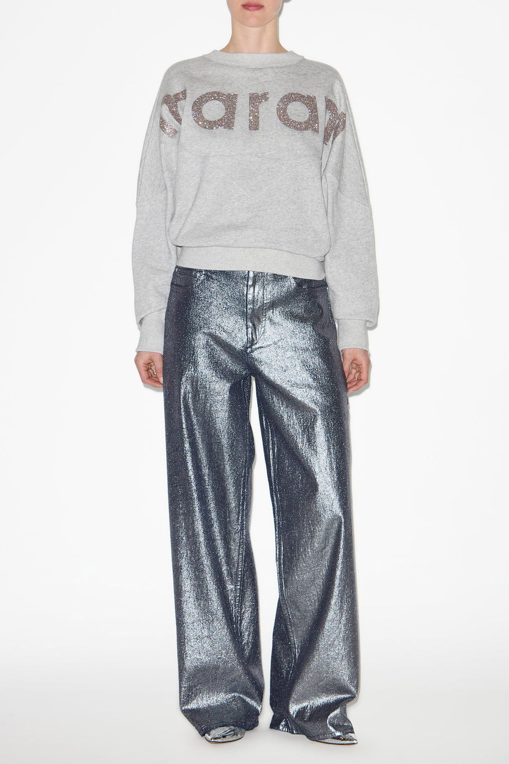 Jean cover en denim métallisé - Argent - Woman - 2