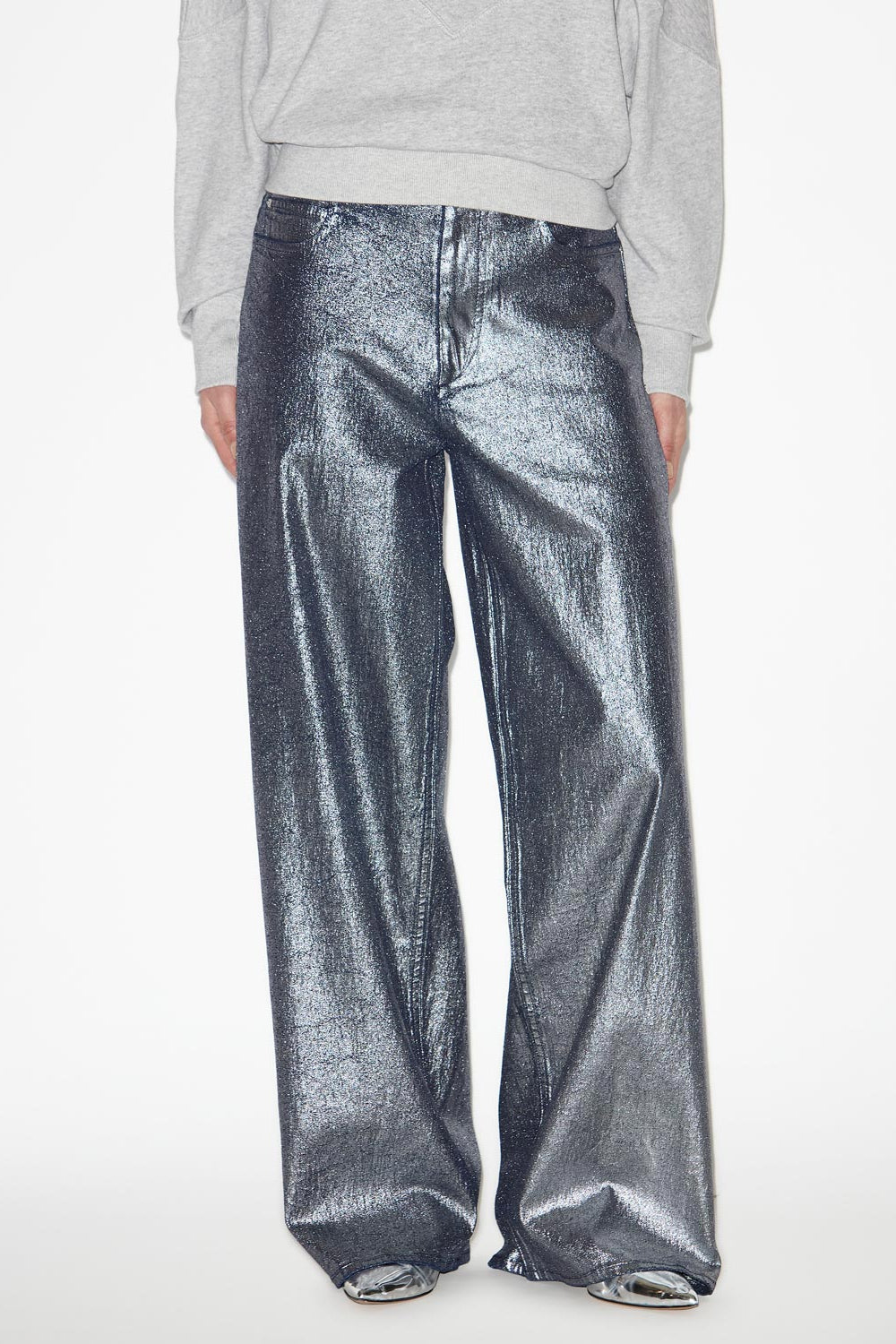 Jean cover en denim métallisé - Argent - Woman - 4