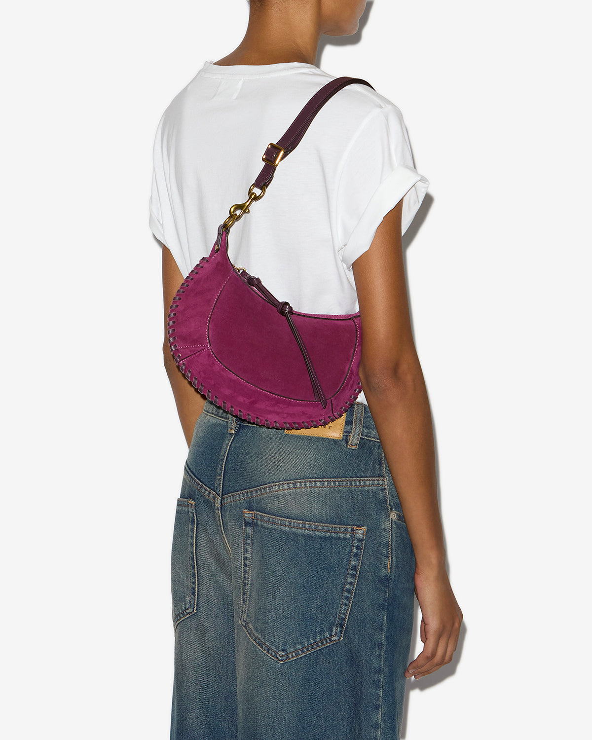 Schultertasche oskan moon aus geflochtenem velours-kalbsleder - Plum - Woman - 4