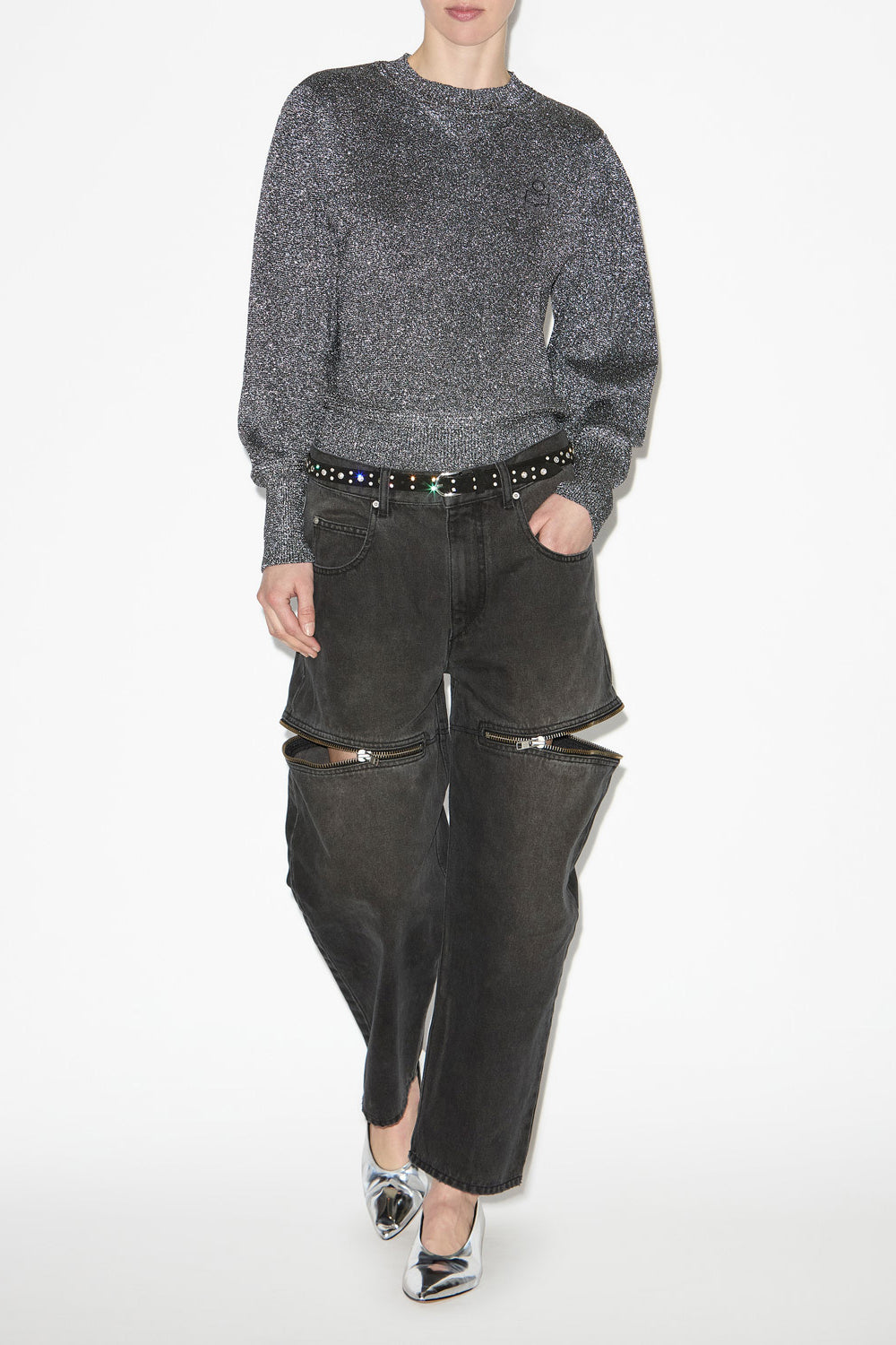 Kelaya lurex knit sweater with logo - Silver - Woman - 2