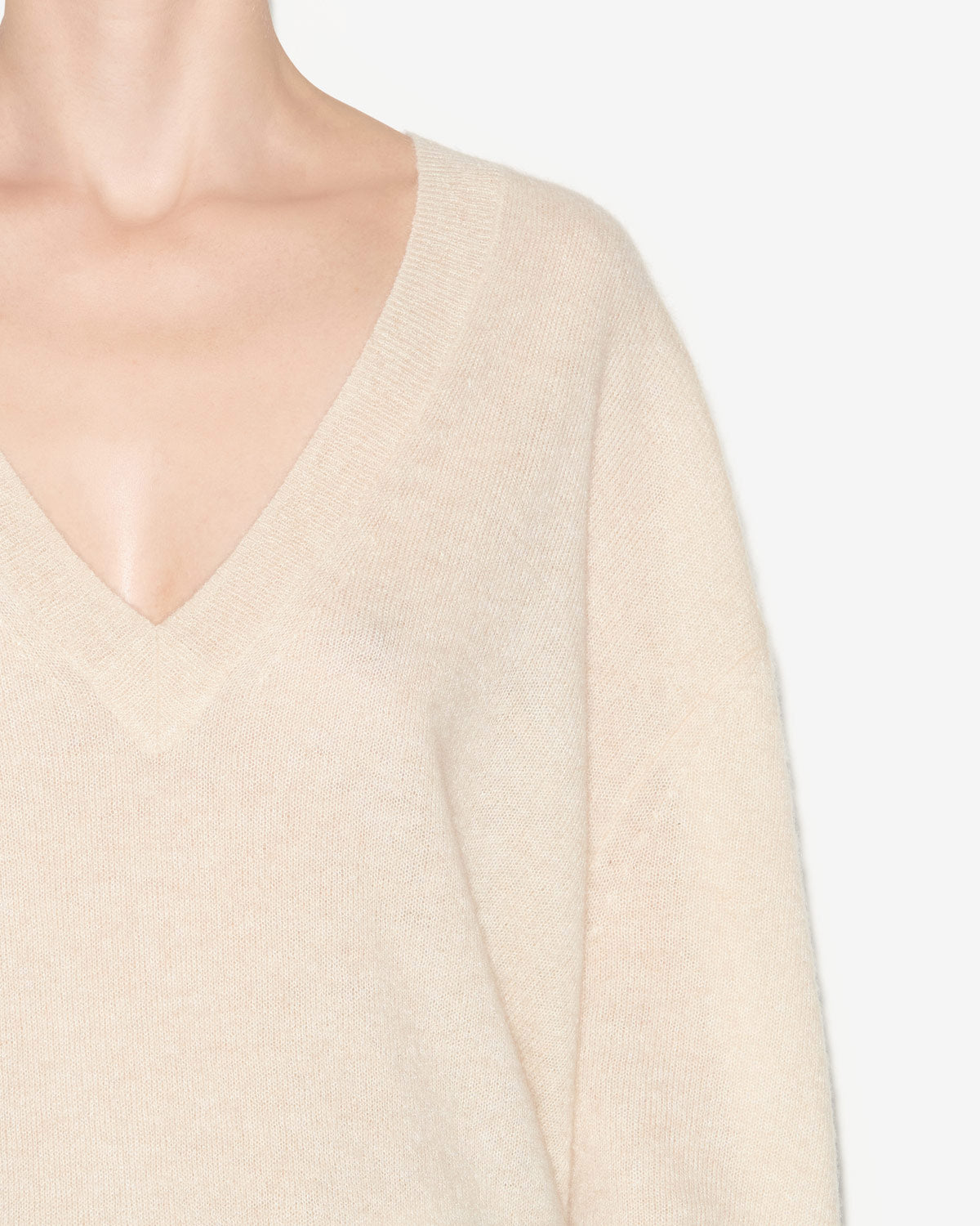 Maglia larana in cashmere tinta unita con scollo a v - Beige - Woman - 2