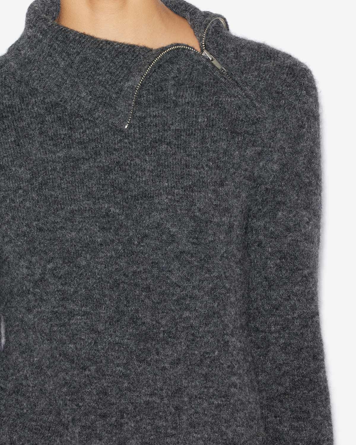 Odelle stand-up collar sweater in plain-colored alpaca knit - Dark gray - Woman - 2