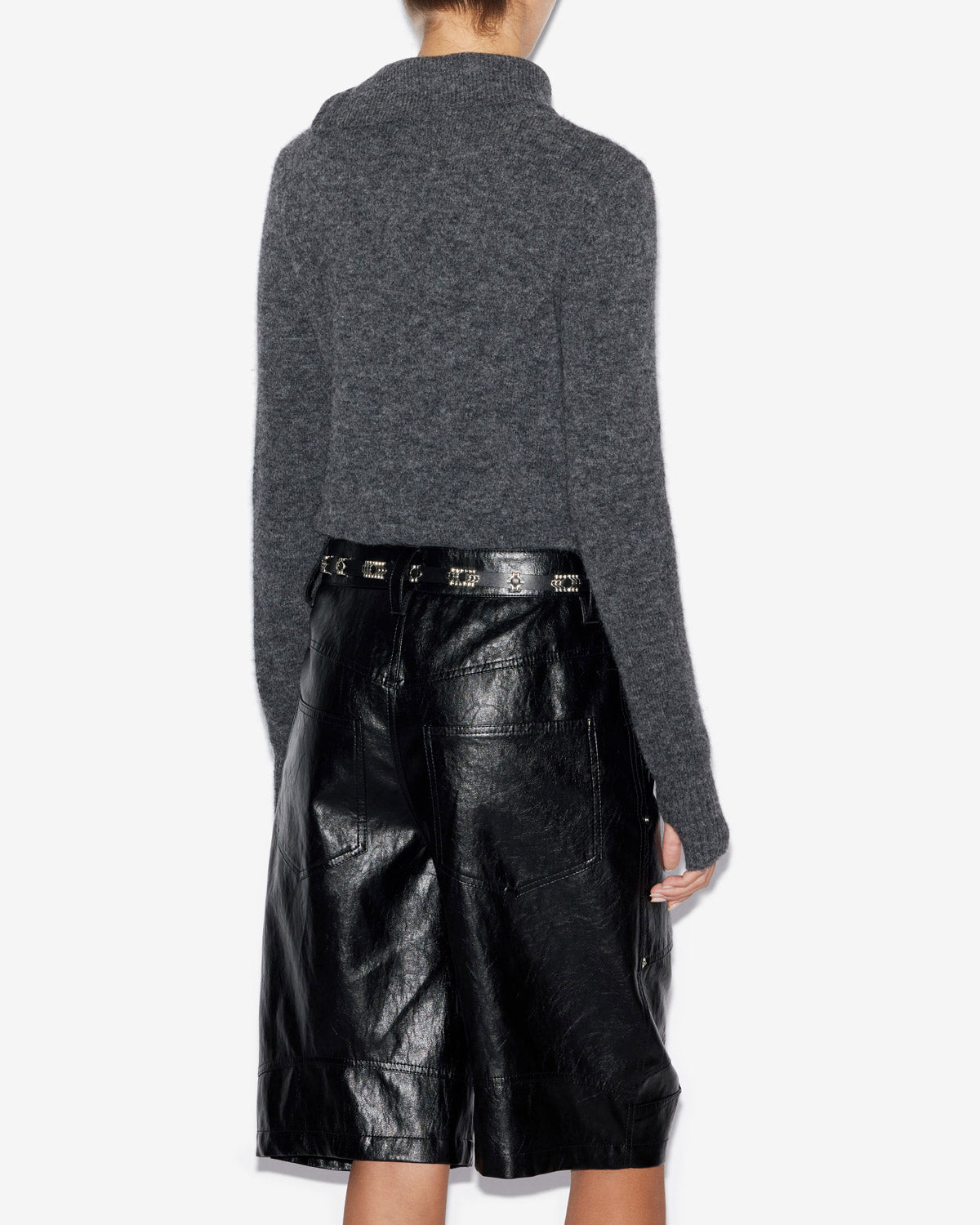 Odelle stand-up collar sweater in plain-colored alpaca knit - Dark gray - Woman - 4