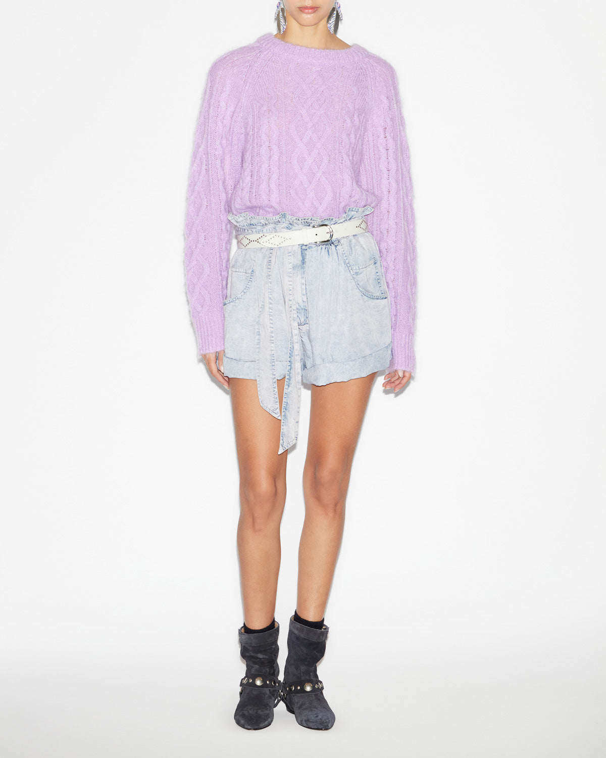 Elka sweater in plain-colored cable knit - Lavender - Woman - 1