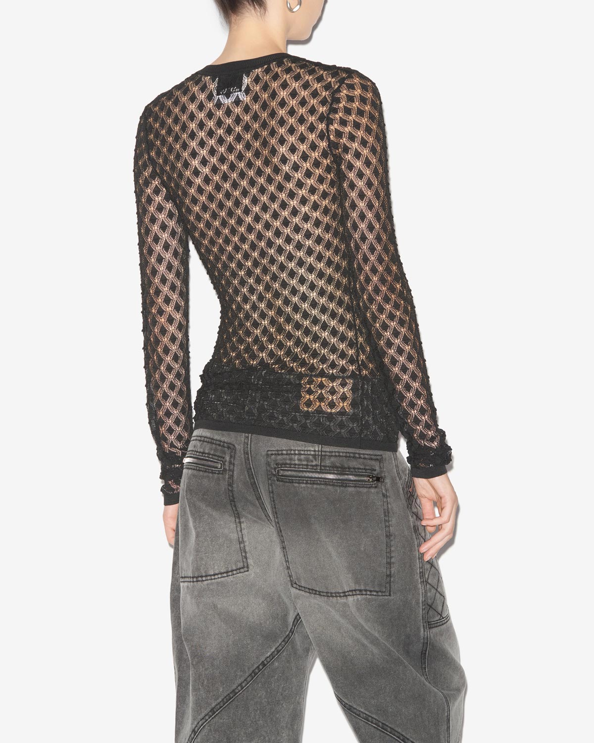 자비아(zavia) 플레인 오픈워크 파인 니트 스웨터 - 검은색 - Woman - 4