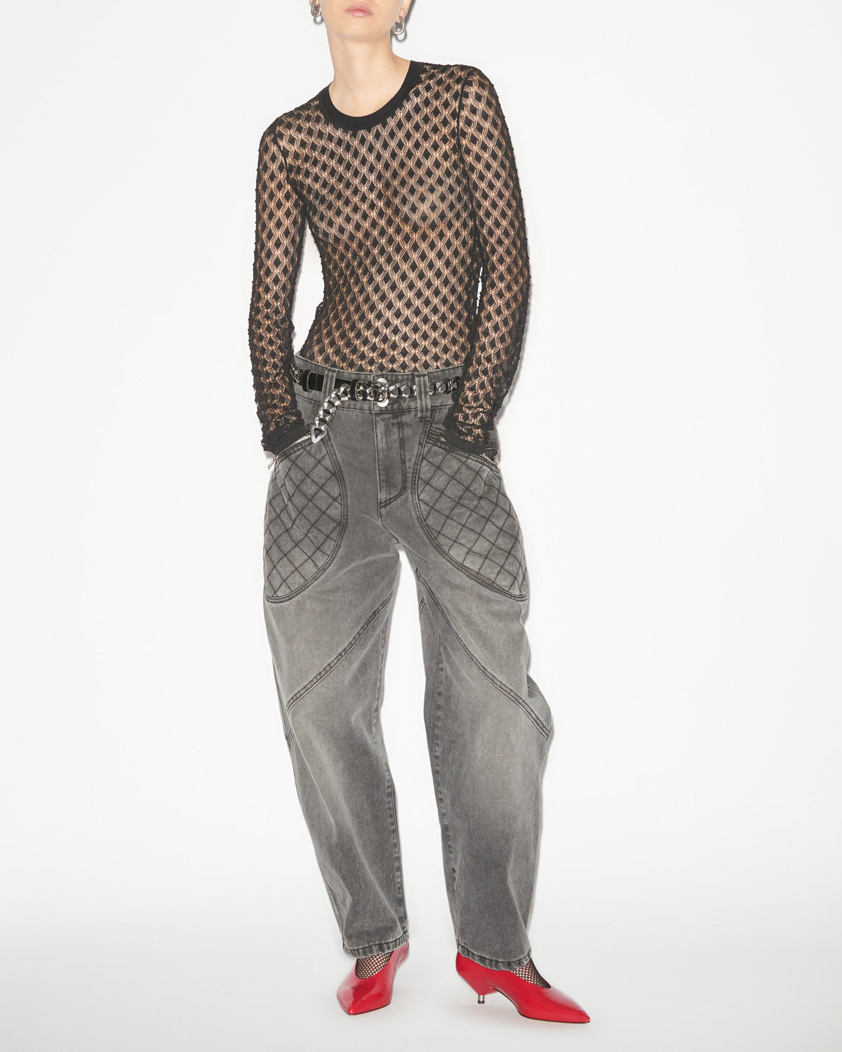 자비아(zavia) 플레인 오픈워크 파인 니트 스웨터 - 검은색 - Woman - 1