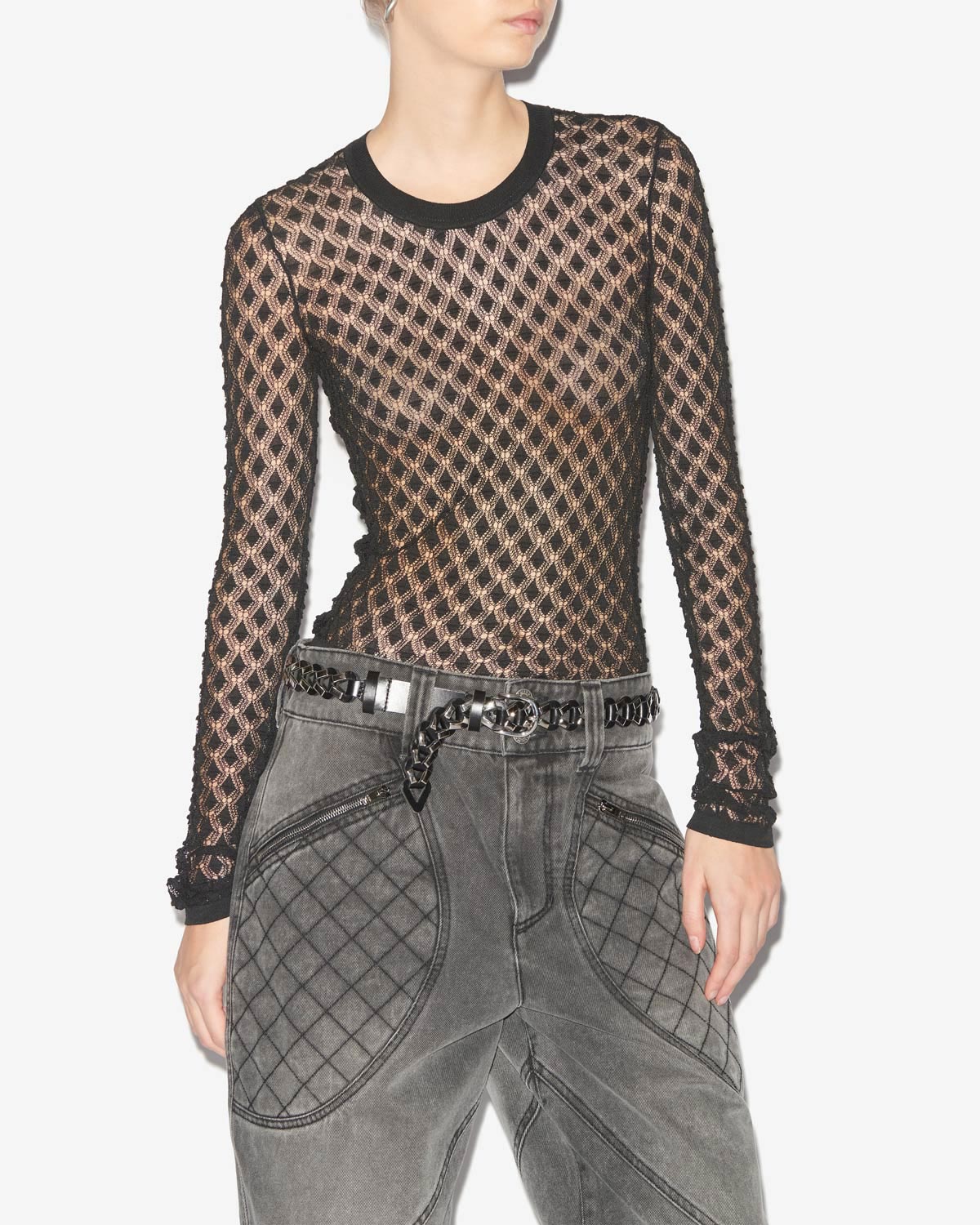 자비아(zavia) 플레인 오픈워크 파인 니트 스웨터 - 검은색 - Woman - 3