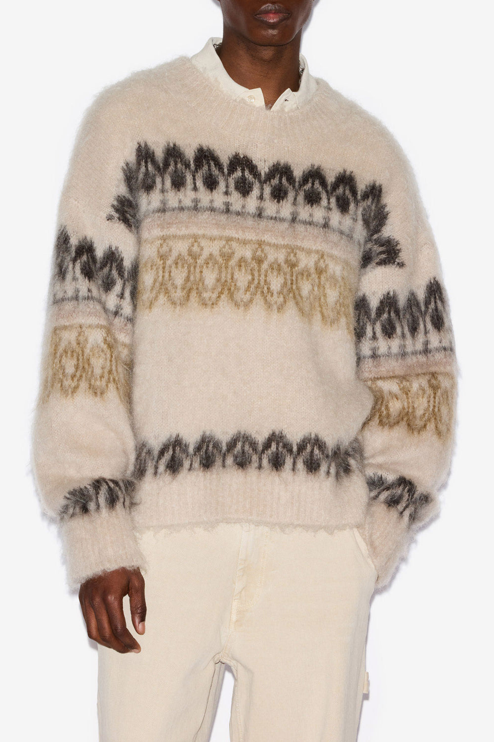 뒬리(dullyh) 아티 패턴 모헤어 스웨터 - 카키색 옷감 - Man - 4