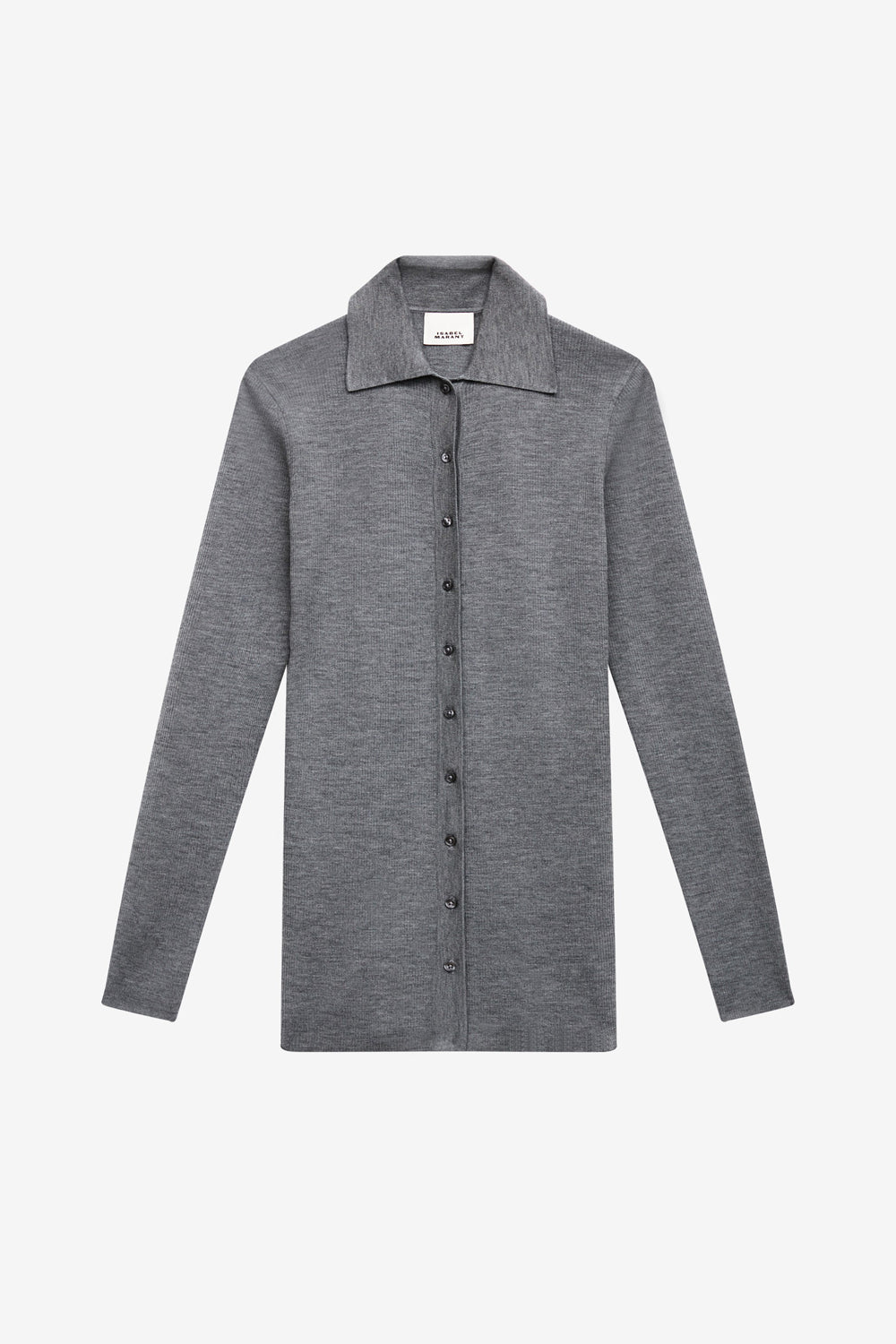 Elvira buttoned merinos wool shirt collar sweater - Medium gray - Woman - 1