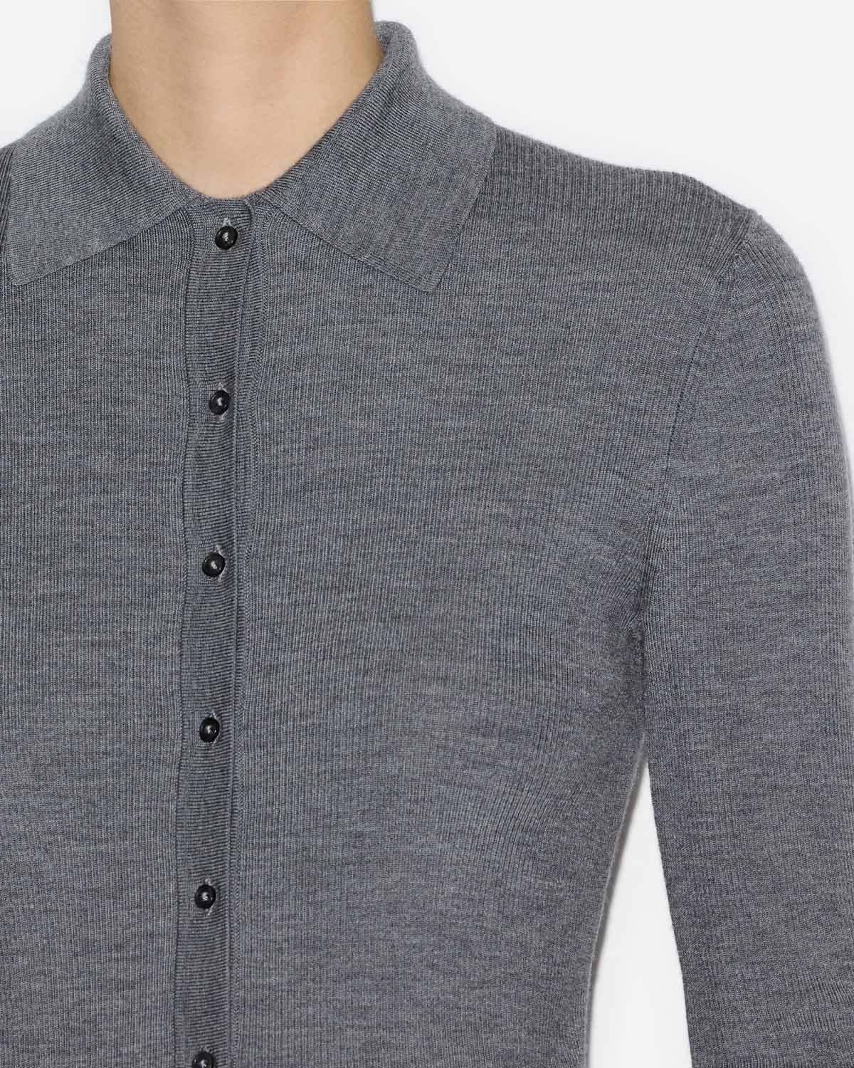 Elvira buttoned merinos wool shirt collar sweater - Medium gray - Woman - 2