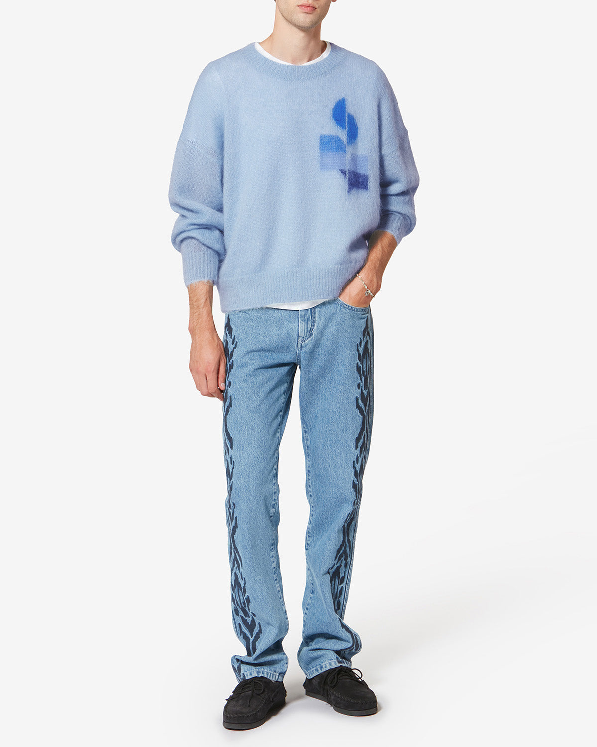 Jersey de mohair bicolor drany con logotipo - Azul claro - Man - 1