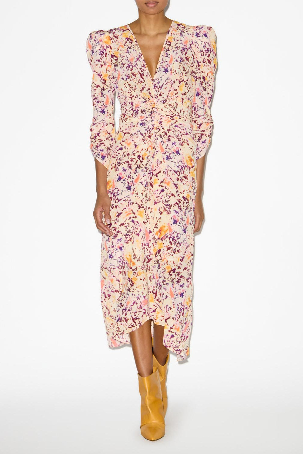 Abito albini midi arricciato in misto seta - Ecru-plum - Woman - 2