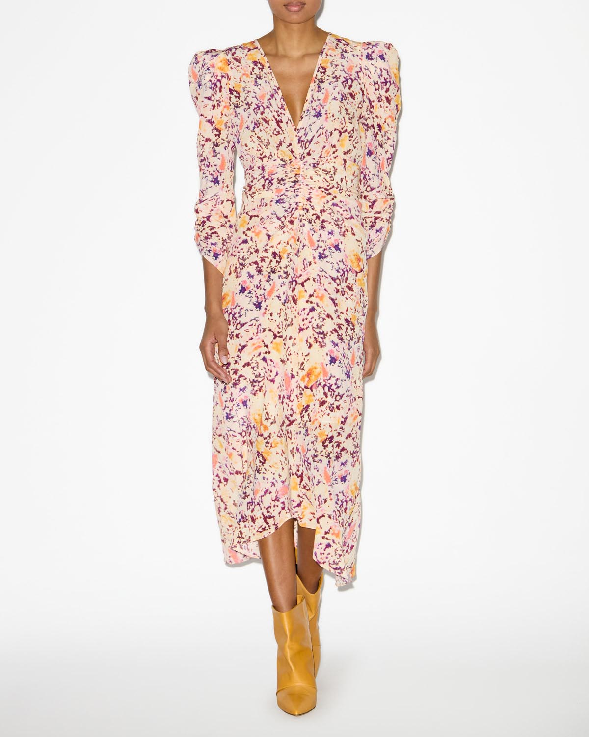 Abito albini midi arricciato in misto seta - Ecru-plum - Woman - 1