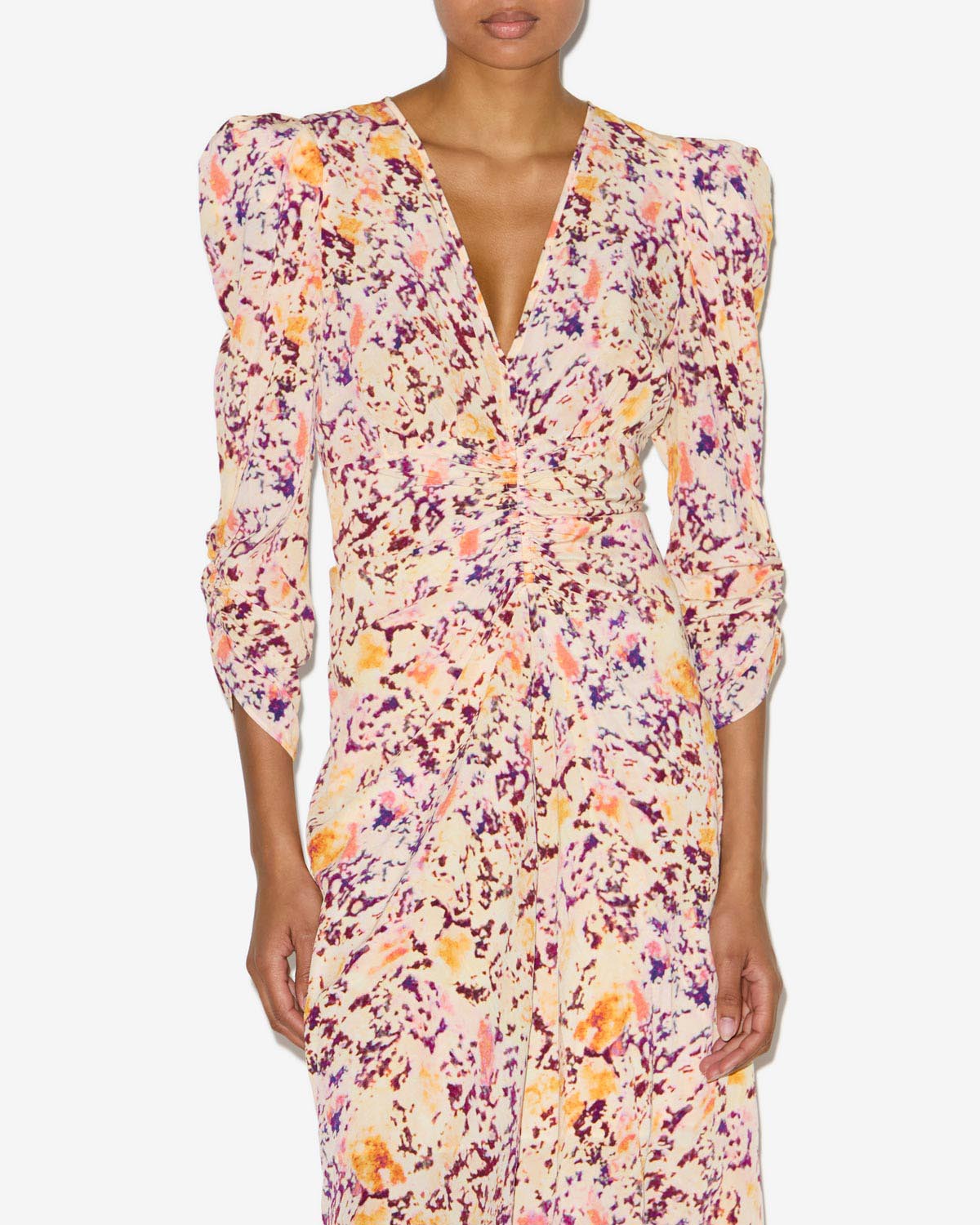 Abito albini midi arricciato in misto seta - Ecru-plum - Woman - 2